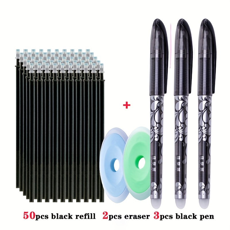 2pcs Press Thermal Erasable Gel Pen 0.5mm Black Blue Refill Simple Friction  Press Type Water Pen Push Gel Pen