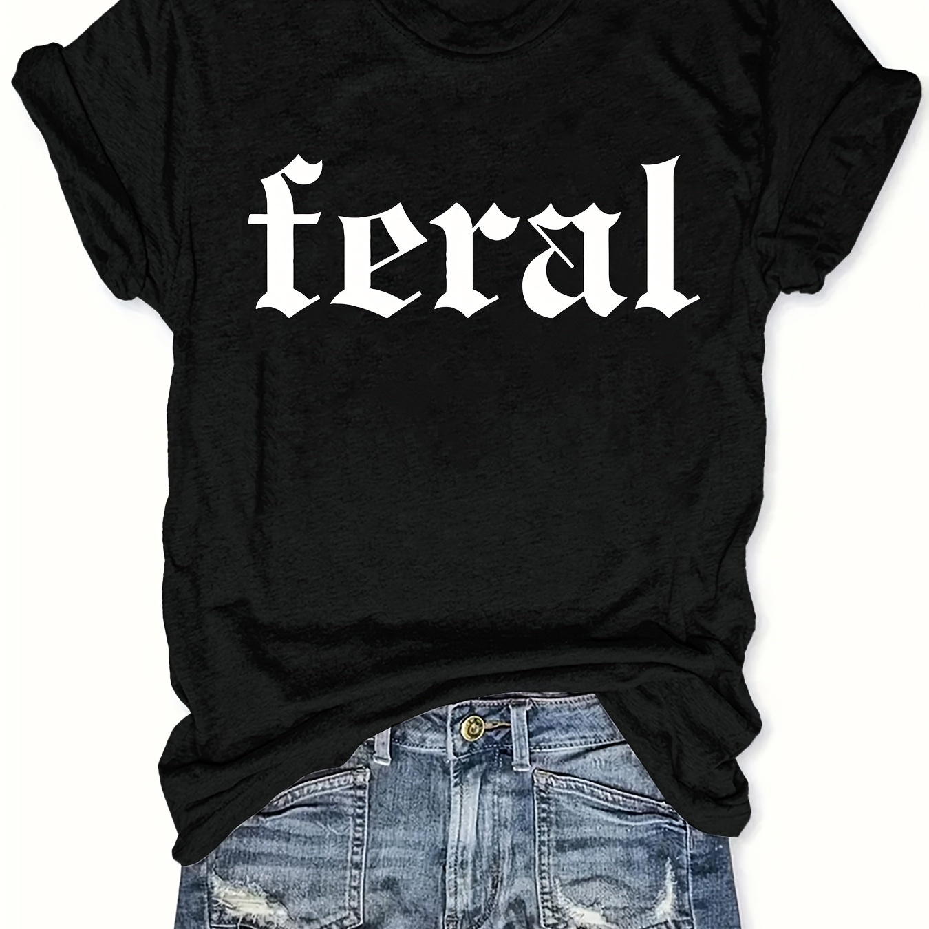 

Plus Size Letter Neck T-shirt, Casual Short Sleeve T-shirt For , Women's Plus Size Clothing