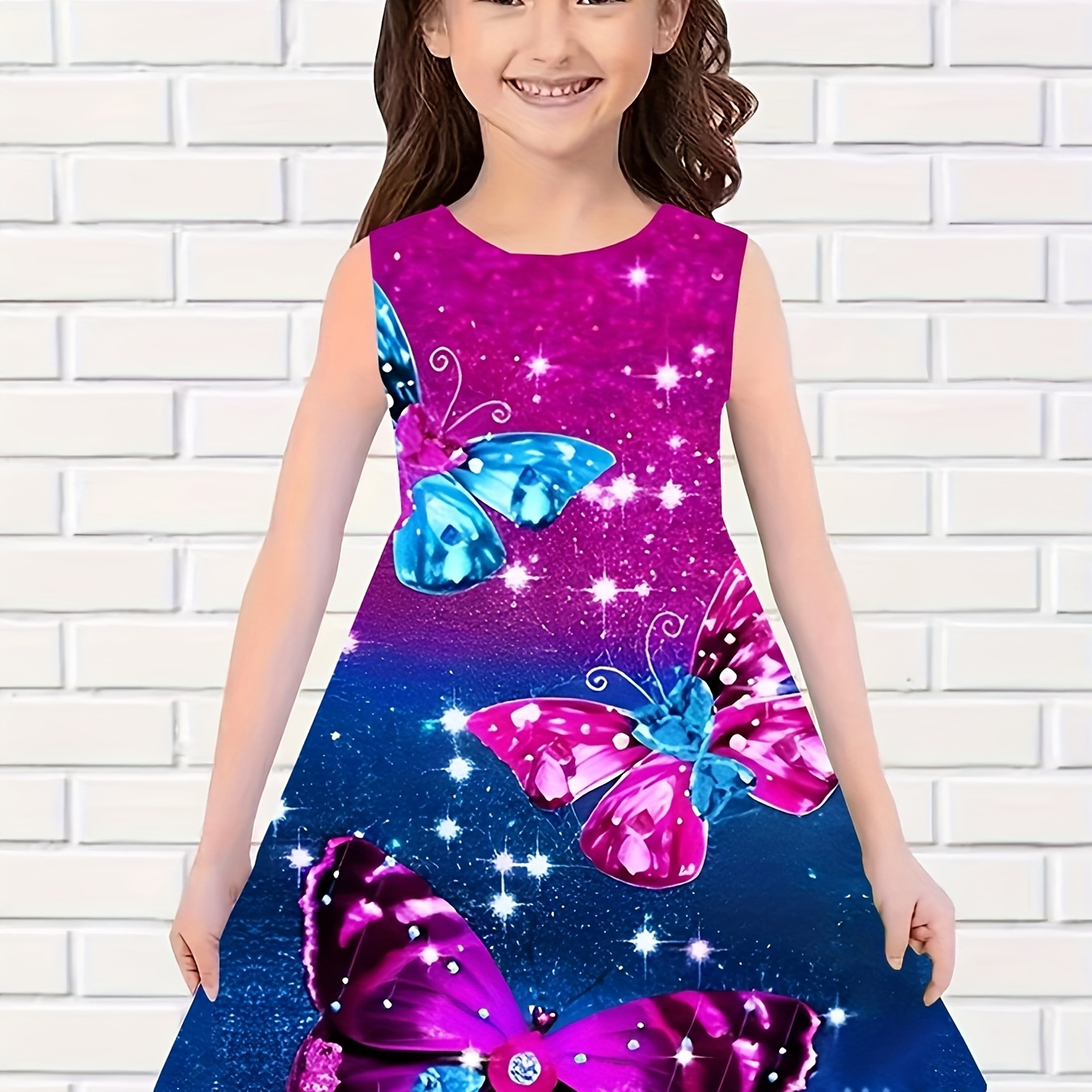 

Girls Trendy Butterfly Graphic Sleeveless Dress Comfy Cute Dresses For Summer Outdoor