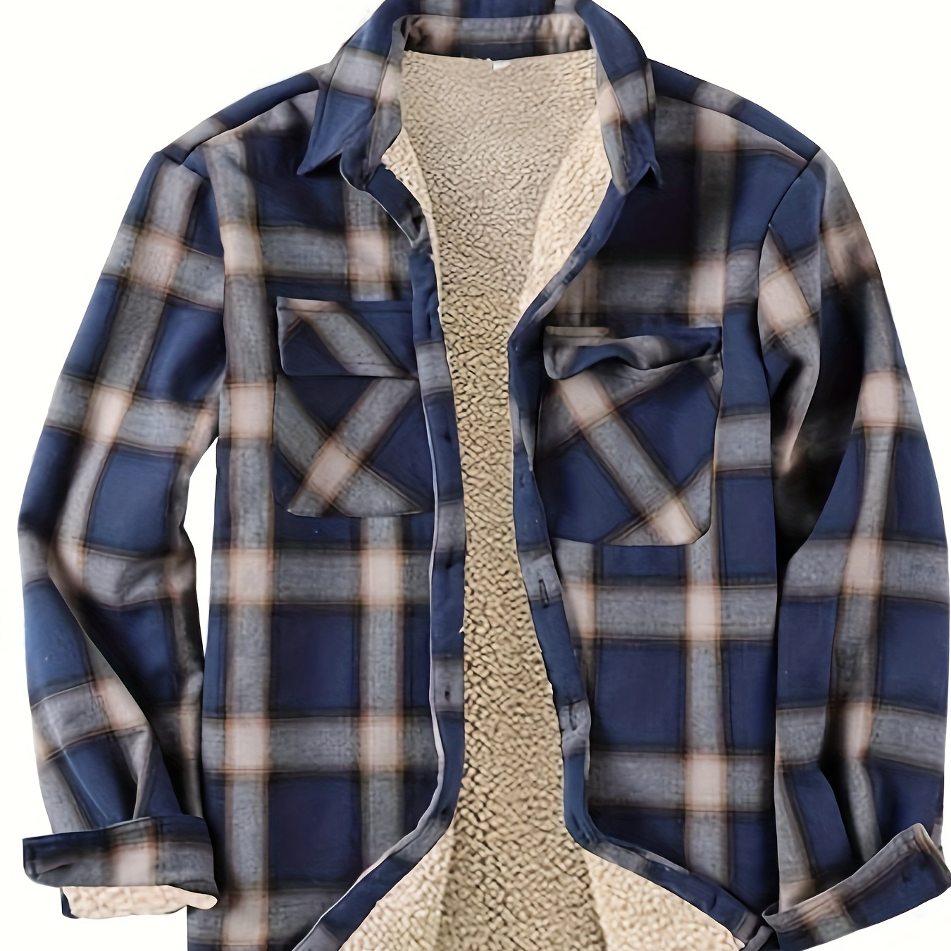 

Plus Size Men's Plaid Jacket Versatile Varsity Fleece Warm Jacket For Spring Fall, Men's Clothing