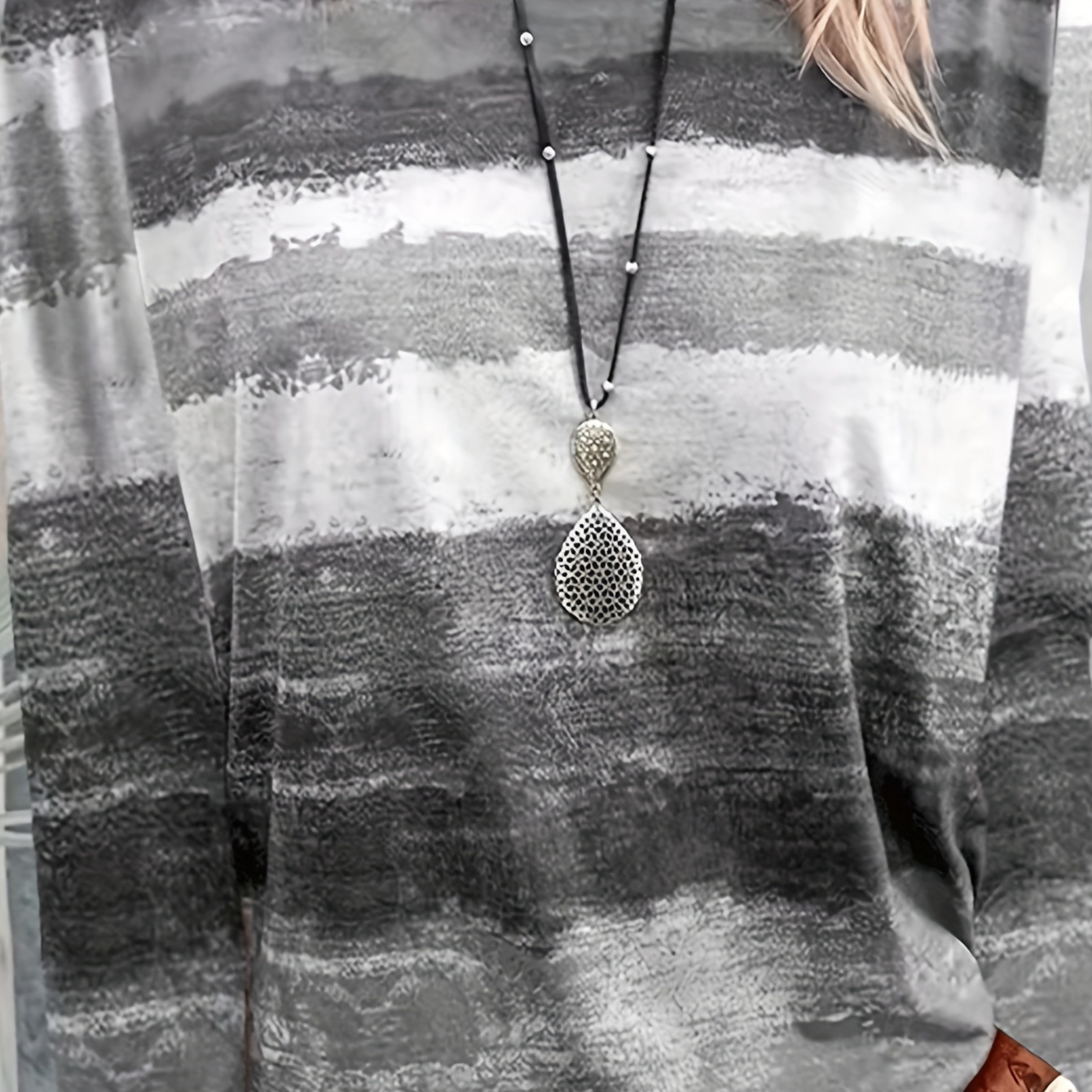 

Plus Size Casual T-shirt, Women's Plus Tie Dye Long Sleeve Round Neck Medium Stretch T-shirt