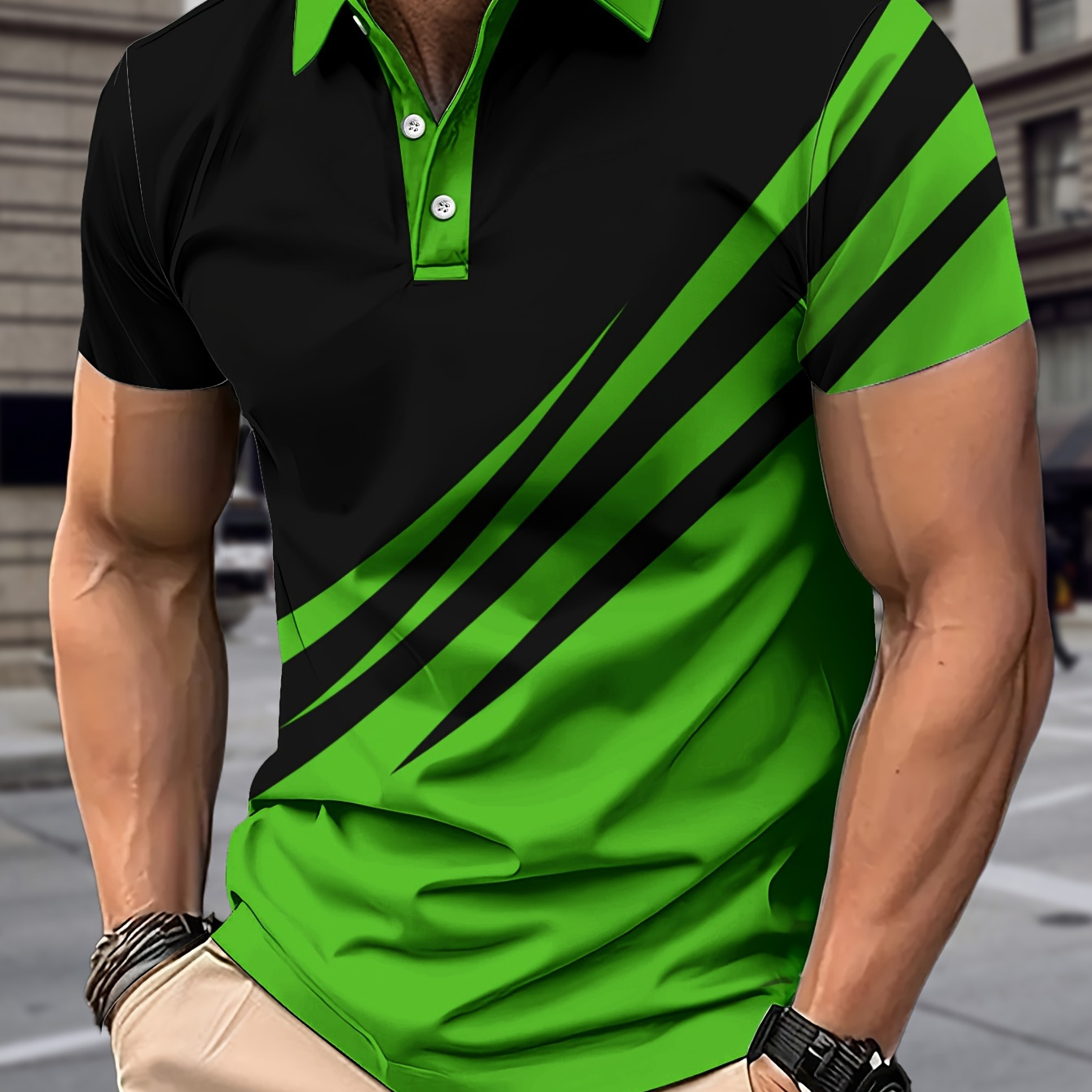 

Men's Colorblock Short Sleeve Golf T-shirt, Summer Trend Business Tennis Tees For Males