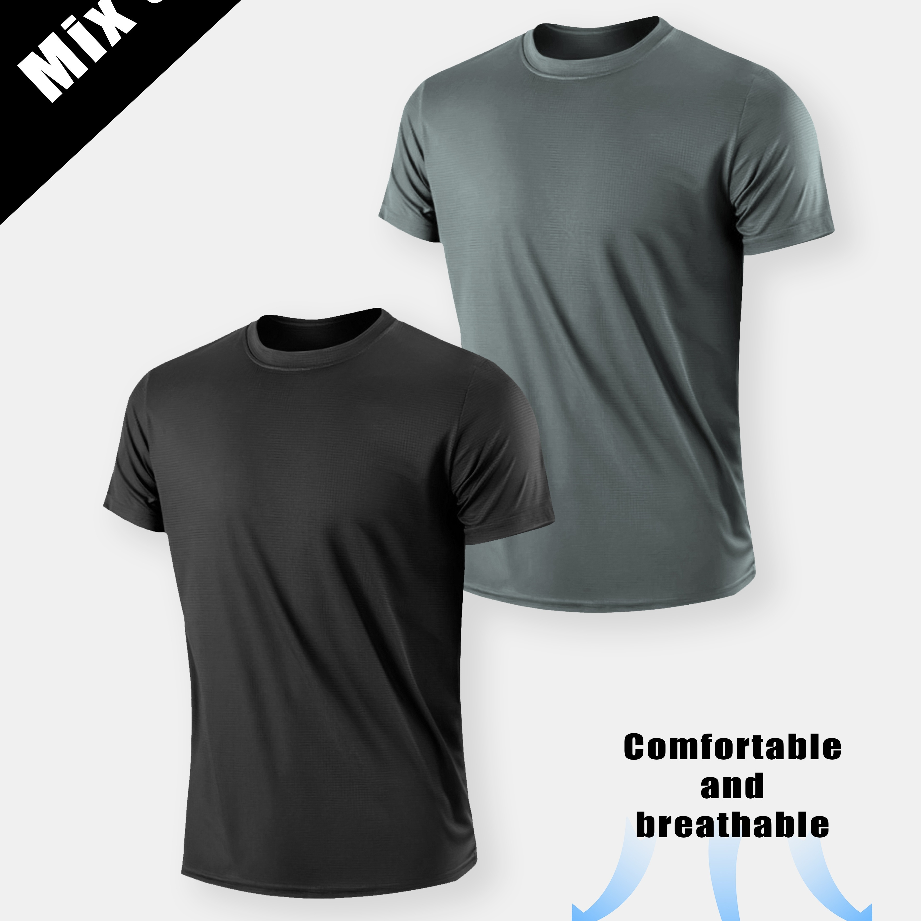

2pcs Solid Men's Breathable Comfy Short Sleeve Crew Neck Casual Active T-shirt, Summer Outdoor