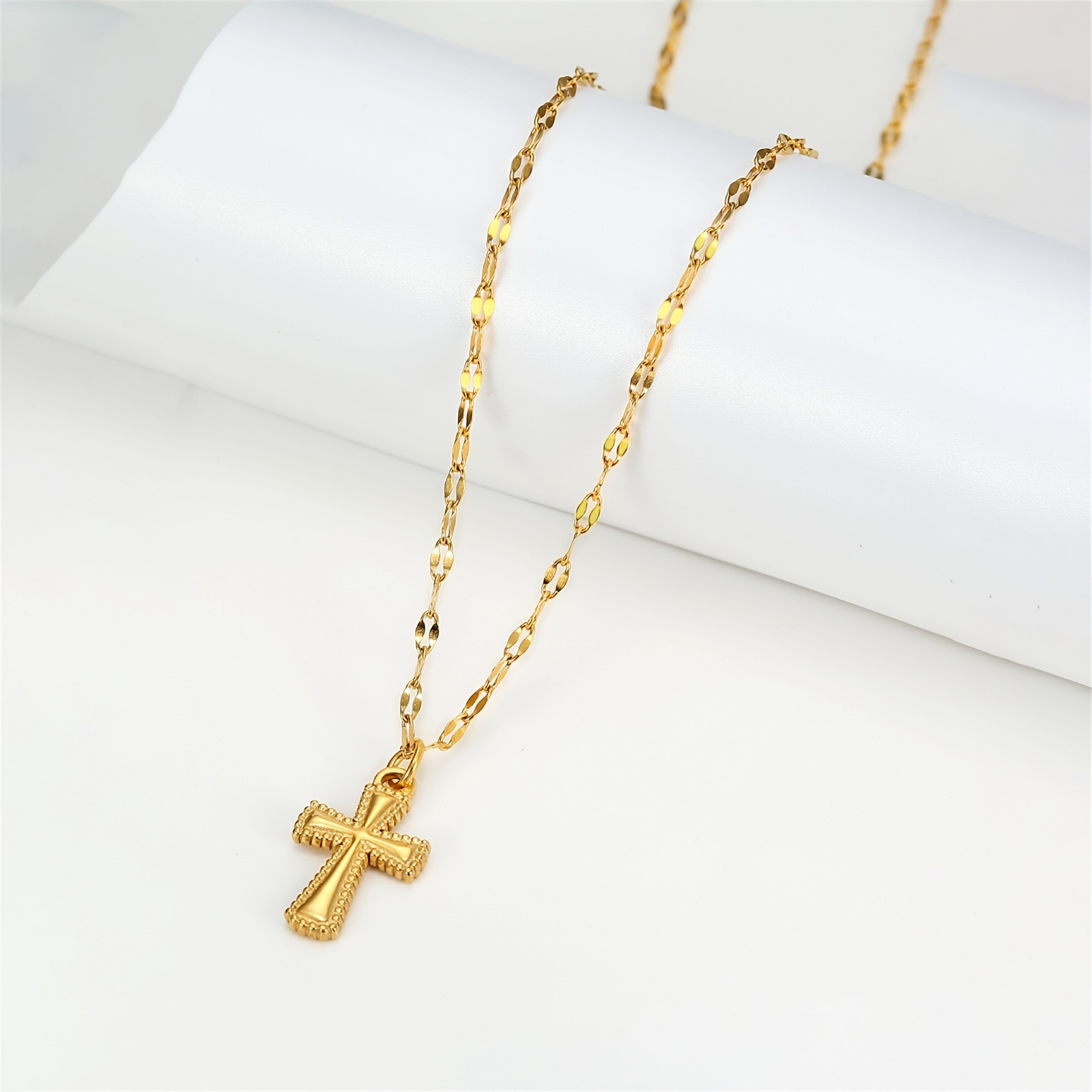 

Simple Cross Shape Pendant Necklace18k Gold Plated Adjustable Neck Jewelry For Women