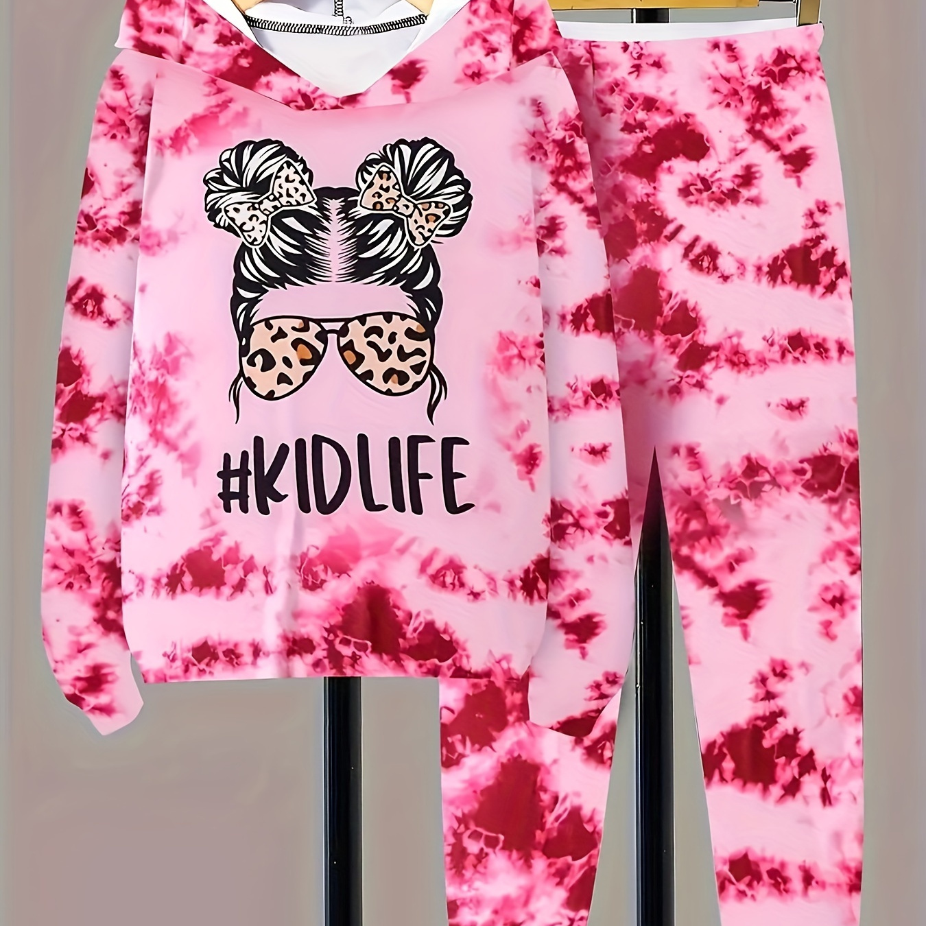 Girls Lightweight Tie Dye Set Kidlife Print Hoodies + Pants - Temu