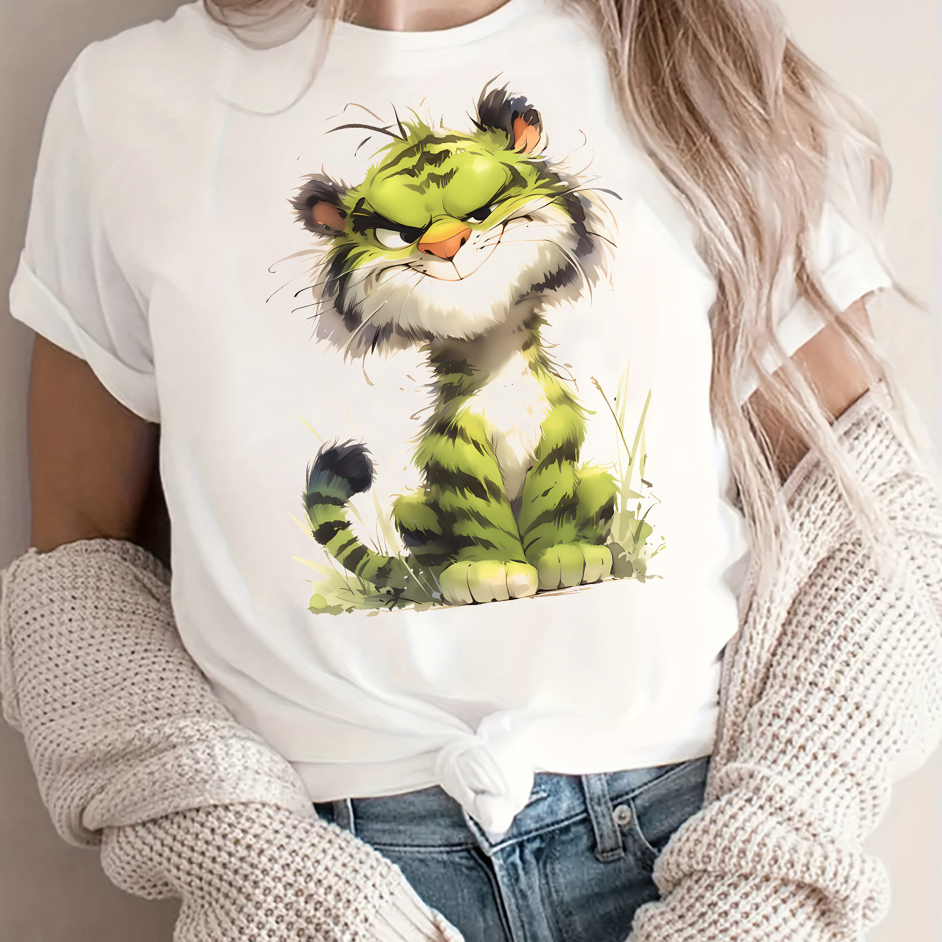 

Tiger Print T-shirt, Short Sleeve Crew Neck Casual Top For Summer & Spring, Women's Clothing