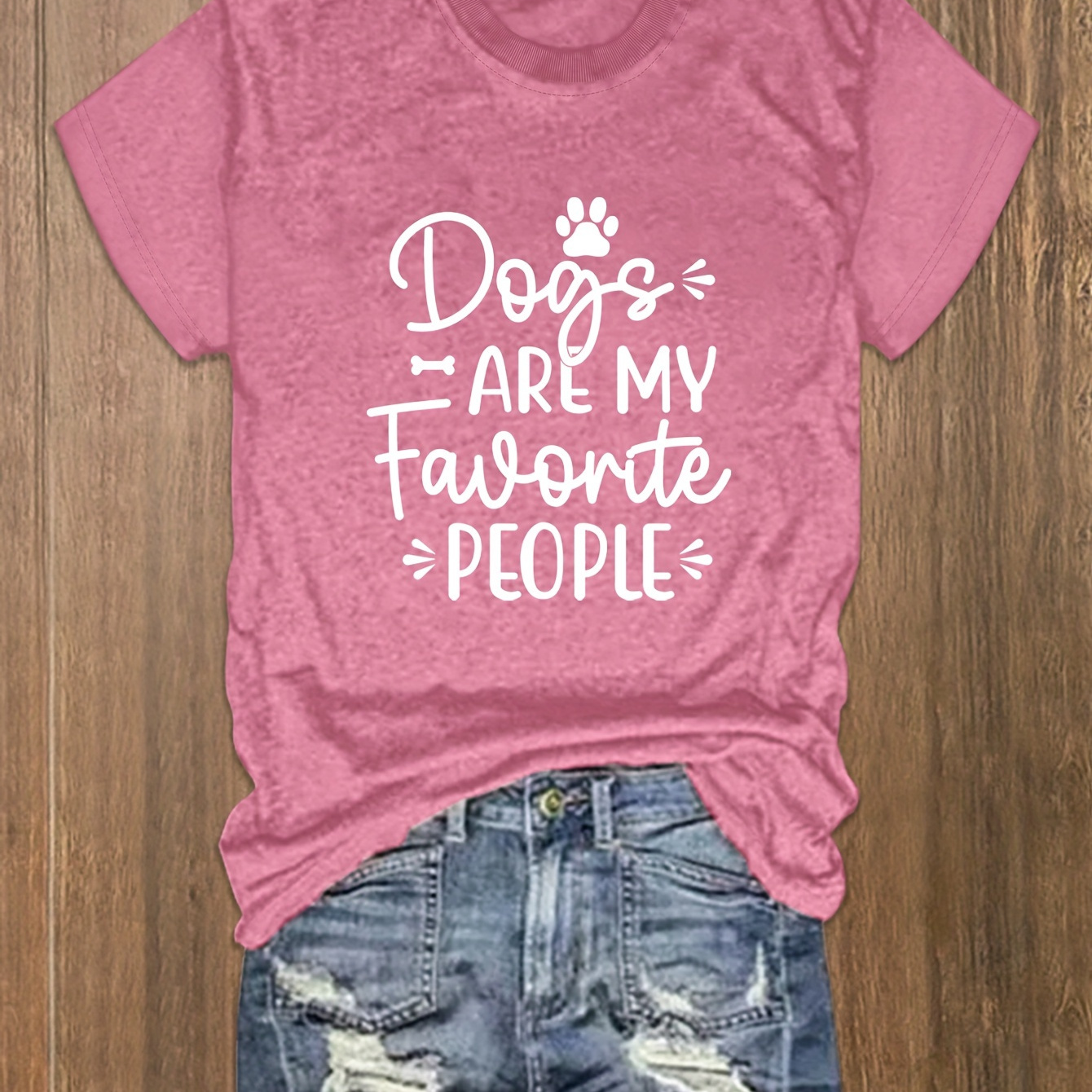 

Dog Letter Print T-shirt, Casual Crew Neck Short Sleeve Top For Spring & Summer, Women's Clothing