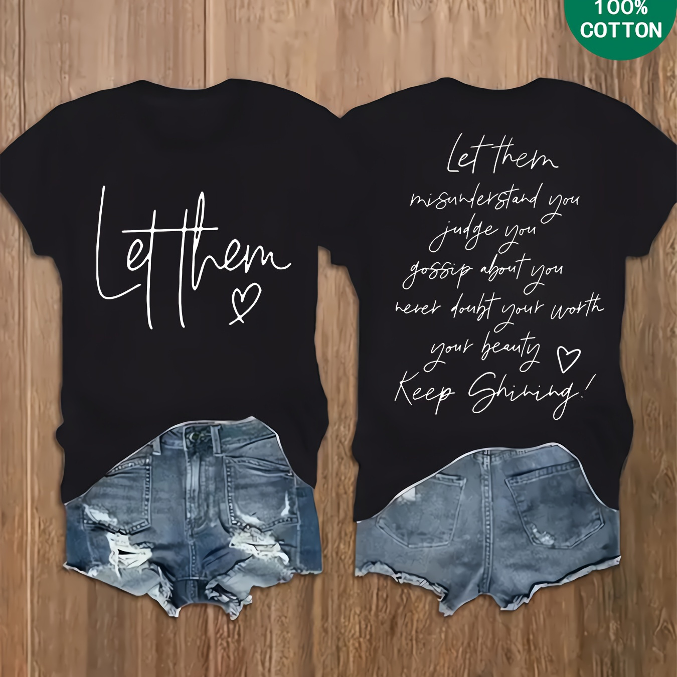 

Women's Inspirational - Black, Round Neck, Short Sleeve, Casual Knit Top With , , Casual Wear|relaxed Fit Tee|100% Tee