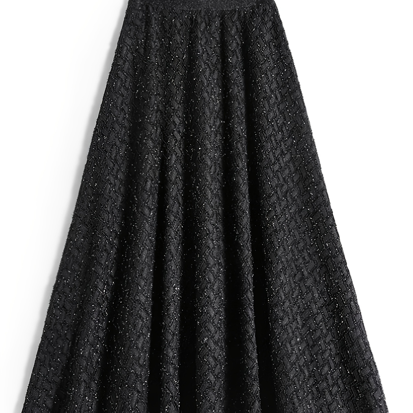 

[elegant 1pc High-waisted A-line Skirt] Elegant High-waisted A-line Midi Skirt, Polyester With Elastane, Solid Color, Flared Hem, Loose Fit, Knit Fabric, For