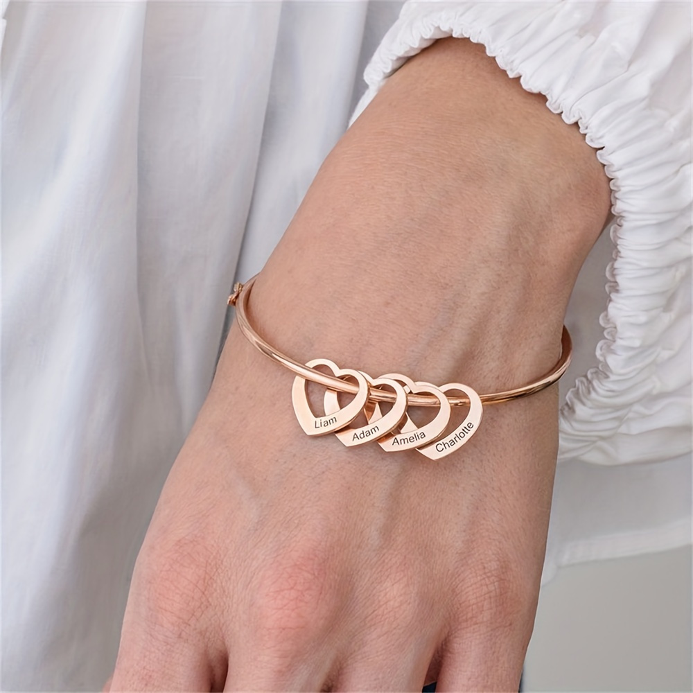 

Simple Engraved Name Custom 1-6 Heart Shaped Bracelet Elegant Chain Bracelet