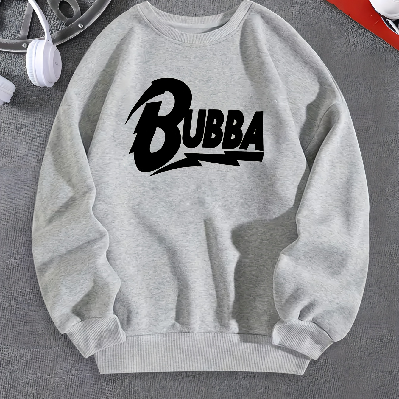 

Bubba Print, Men's Crew Neck Sporty Sweatshirt, Streetwear Pullover With Long Sleeves, Slightly Flex Top Clothing For Men For All Seasons