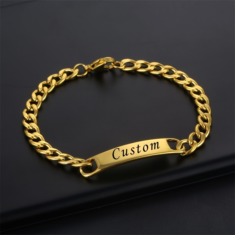 

1pc Custom Engraved Name Men's Bracelet Fashion Personalized Stainless Steel Golden Nameplate Bracelet Jewelry Gift For Boyfriend