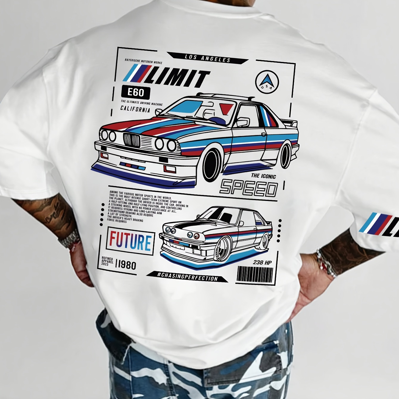 

Men's Casual Car Graphic Tee - Breathable Polyester, Round Neck, Short Sleeve - Summer