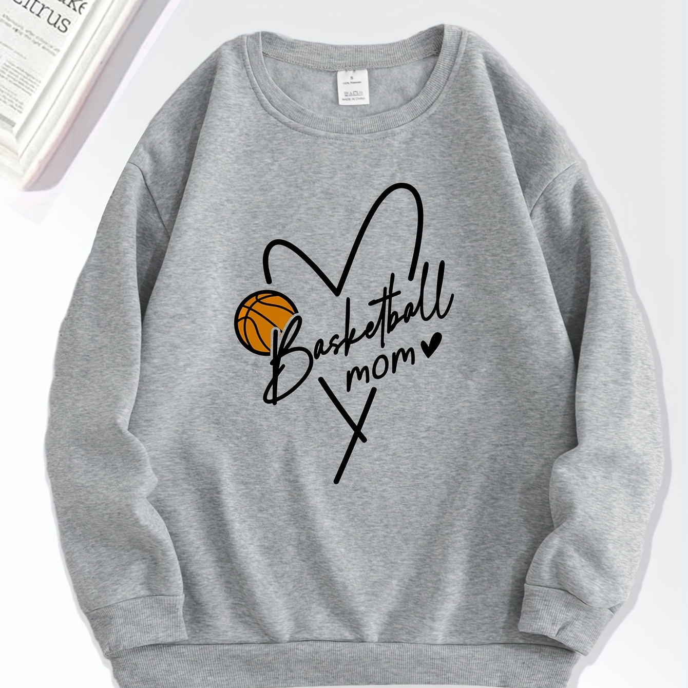 

Basketball Mom Print Sweatshirt, Crew Neck Casual Sweatshirt For Fall & Spring, Women's Clothing