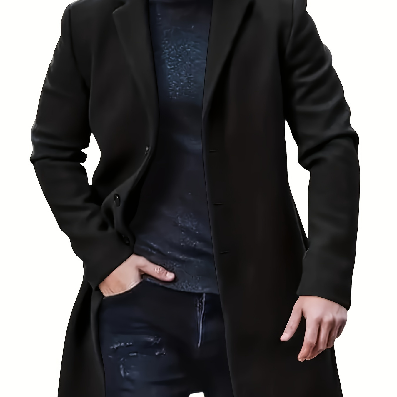 

1pc Men's Casual Polyester Trench Coat - Solid Color, Lapel Collar, Button , Non-stretch Fabric, Woven, For Fall/winter