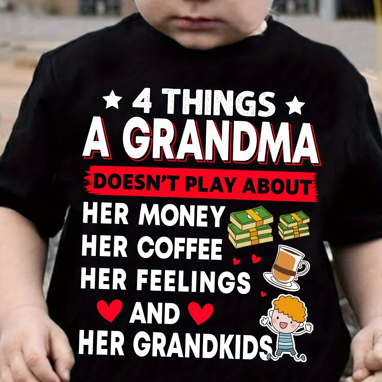 

4 Things A Grandma Doesn't Play About Print Boy's Creative T-shirt, Casual Comfy Short Sleeve Crew Neck Top, Boy's Summer Clothing