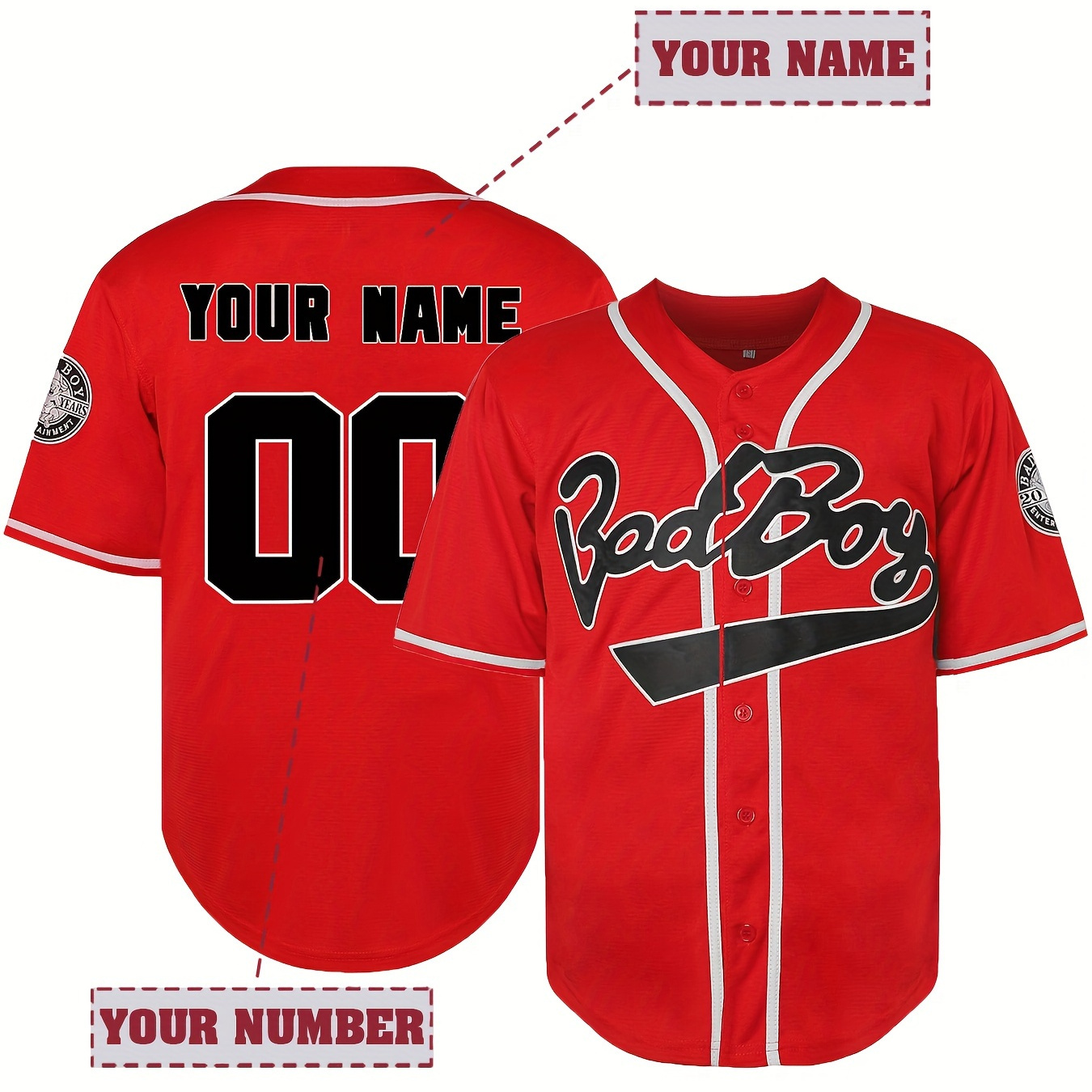 

Customized Name And Number Design, Men's Bad Boy Embroidery Design Short Sleeve Loose Breathable V-neck Baseball Jersey, Sports Shirt For Team Training