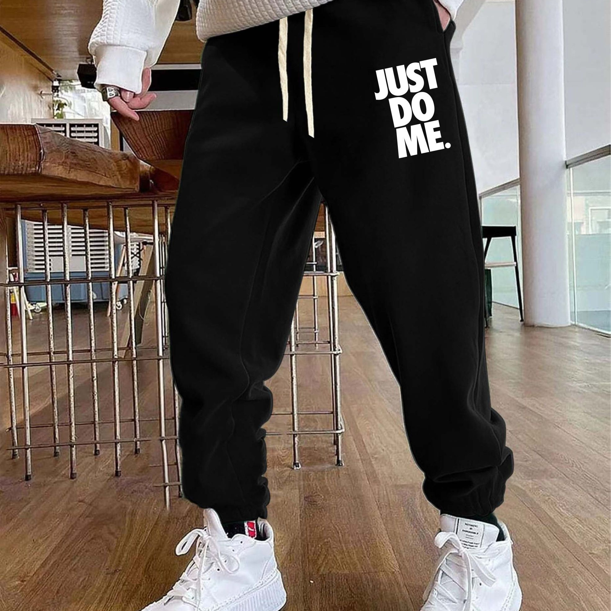 

Men's Just Do Me Print Sweatpants, Casual Slightly Stretch Breathable Joggers For Outdoor