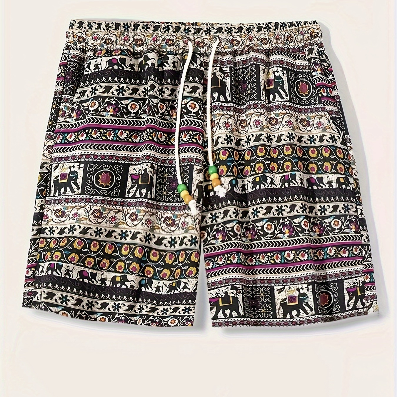 

Ethnic Pattern Allover Print Men's Loose Beach Shorts Activewear, Drawstring Quick Dry Shorts, Lightweight Shorts For Summer Beach Holiday Surfing