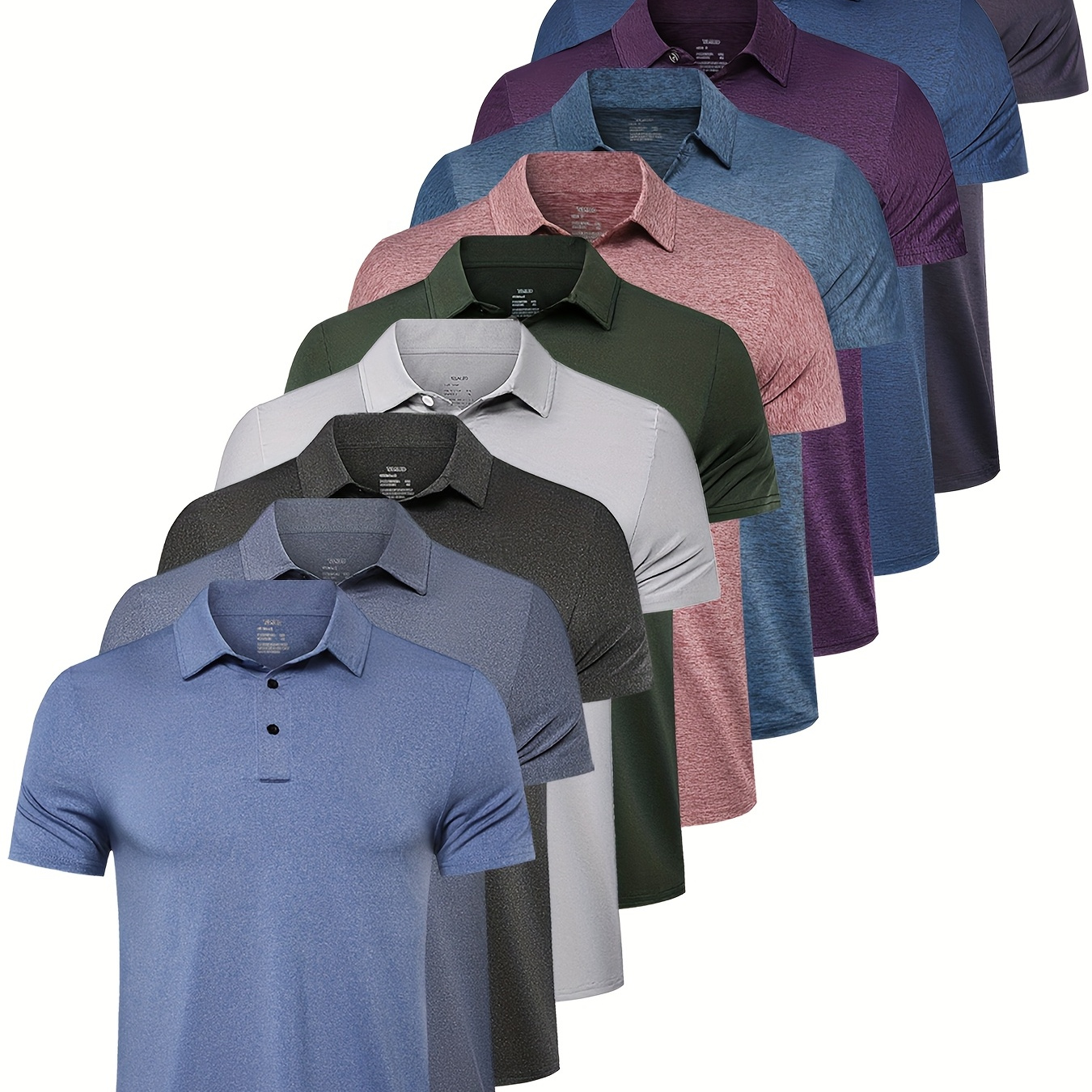 

Hoplynn 10 Pack Mens Polo Shirts Quick Dry Short Sleeve Golf T Shirt Performance Moisture Wicking Casual Workout