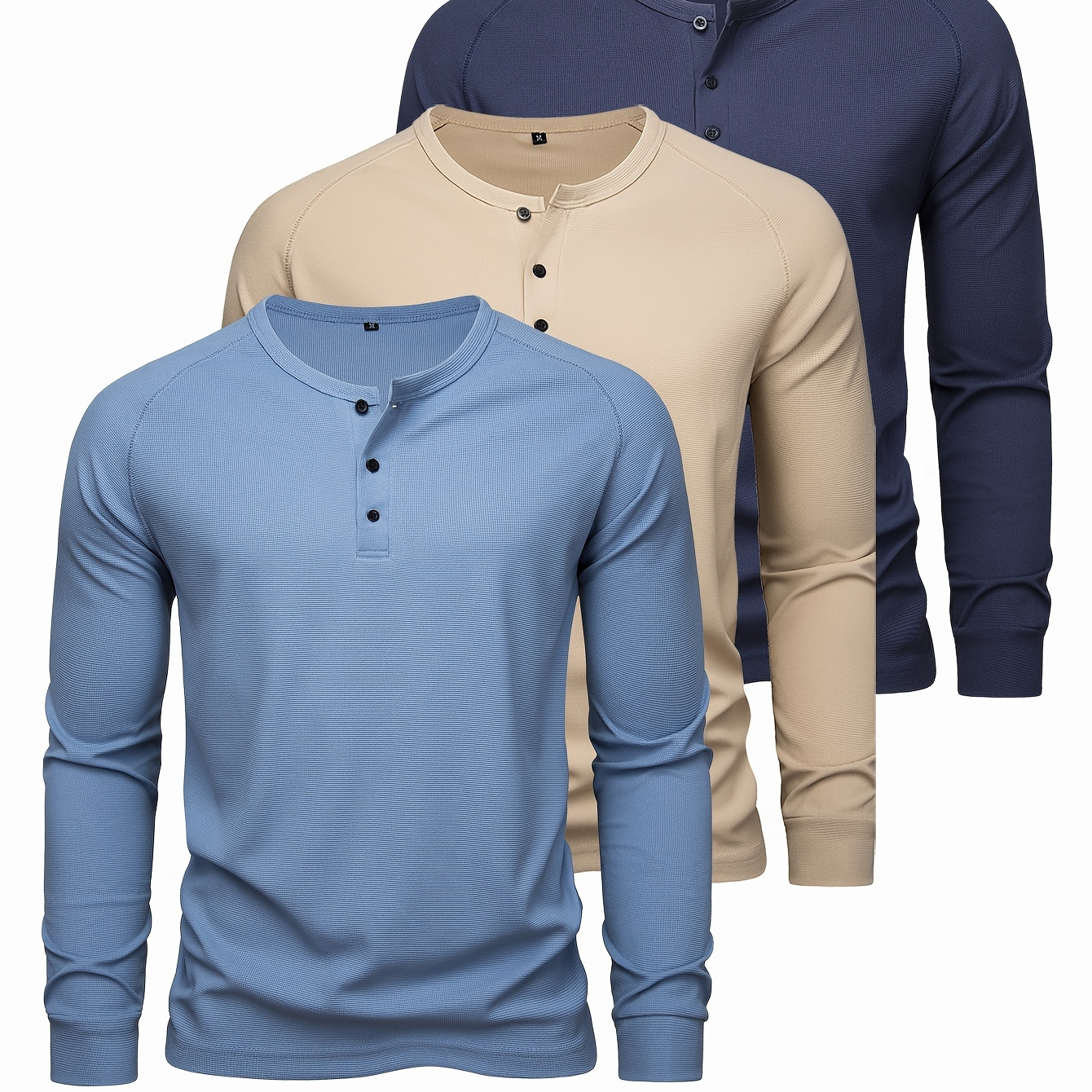 

3pcs Men' Color Long Sleeve Henley Shirt With Half Button, Casual And Chic Tops For Spring And Fall Outdoors Leisurewear