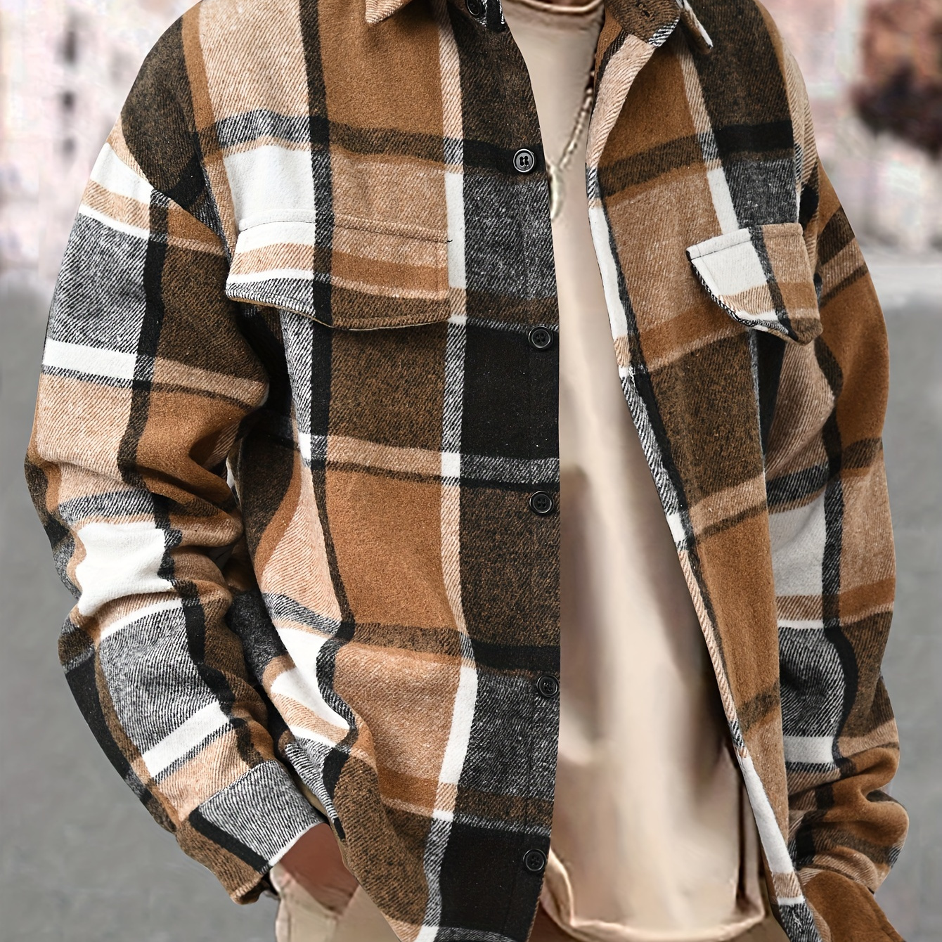 

Fashionable And Simple Men's Long Sleeve Casual Lapel Simple Plaid Shirt, Trendy And Versatile, Suitable For Dates, For Social Occasions And Appointments, For Summer Spring Fall
