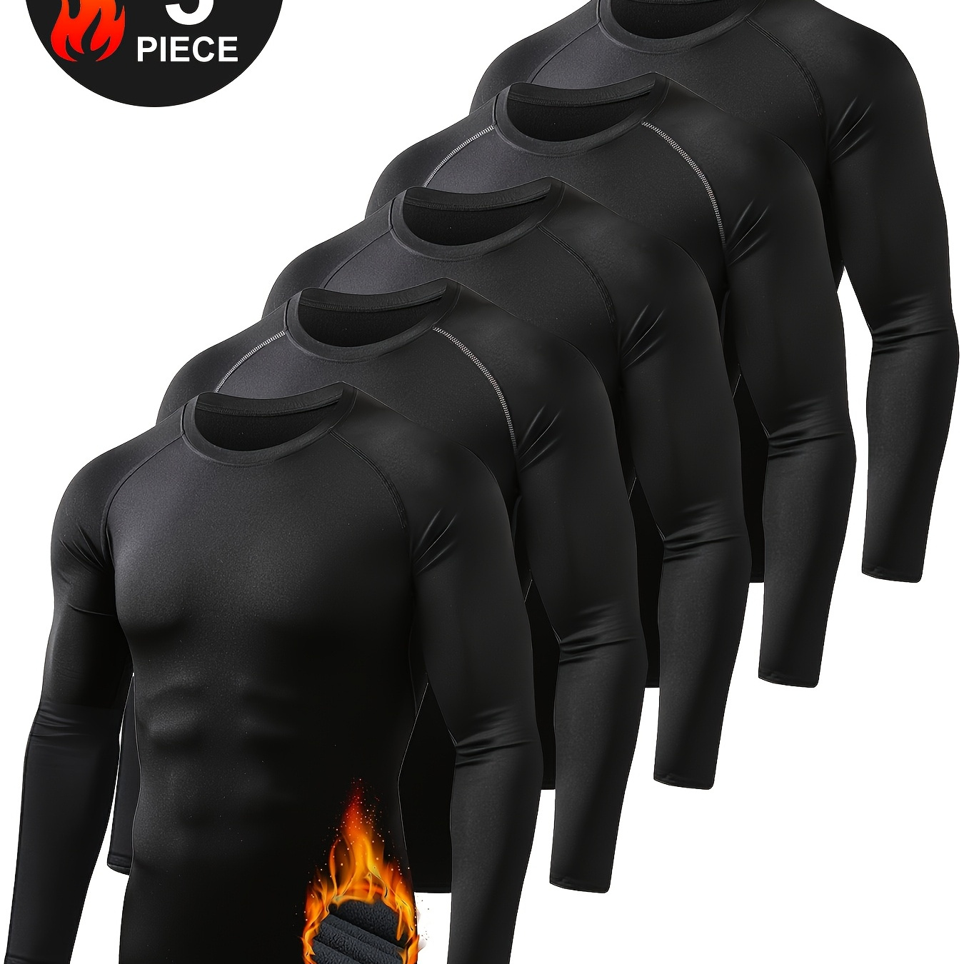 

5 Pack Men's Thermal Shirt Fleece Lined Long Sleeve Athletic Base Layer Cold Weather Gear Workout Top