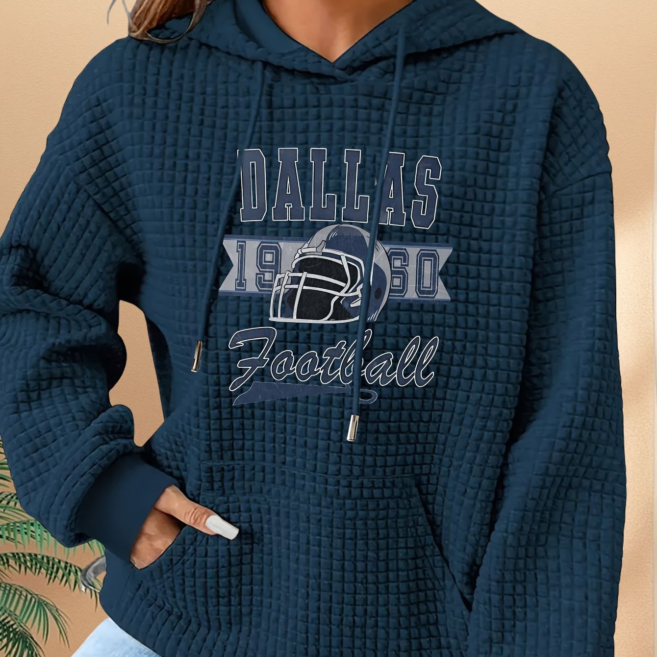 

Dallas Football Hoodie Sweatshirt For Women - Casual Polyester Knit Fabric With Embroidered Dallas Football , Hooded Long Sleeve Pullover For Fall/winter