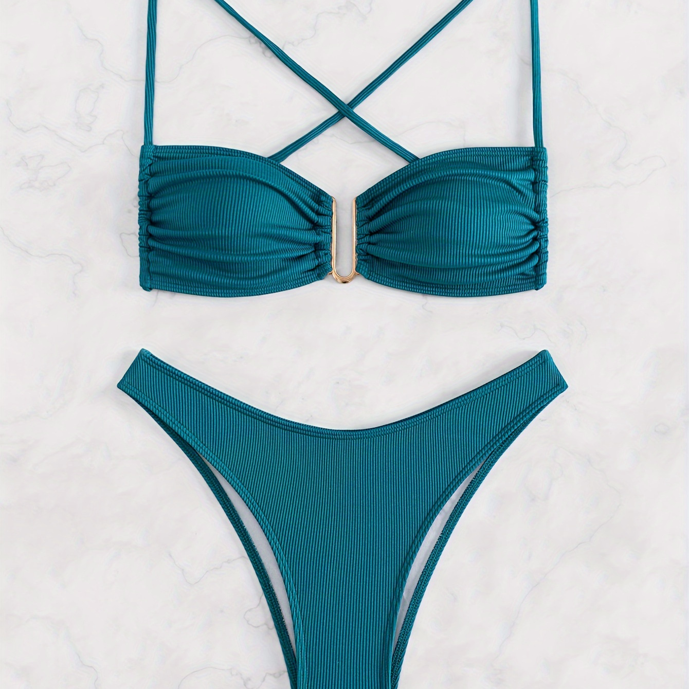 

Solid Color Sexy 2 Piece Set Bikini, U-wire Criss Cross Straps High Cut Swimsuits, Women's Swimwear & Clothing
