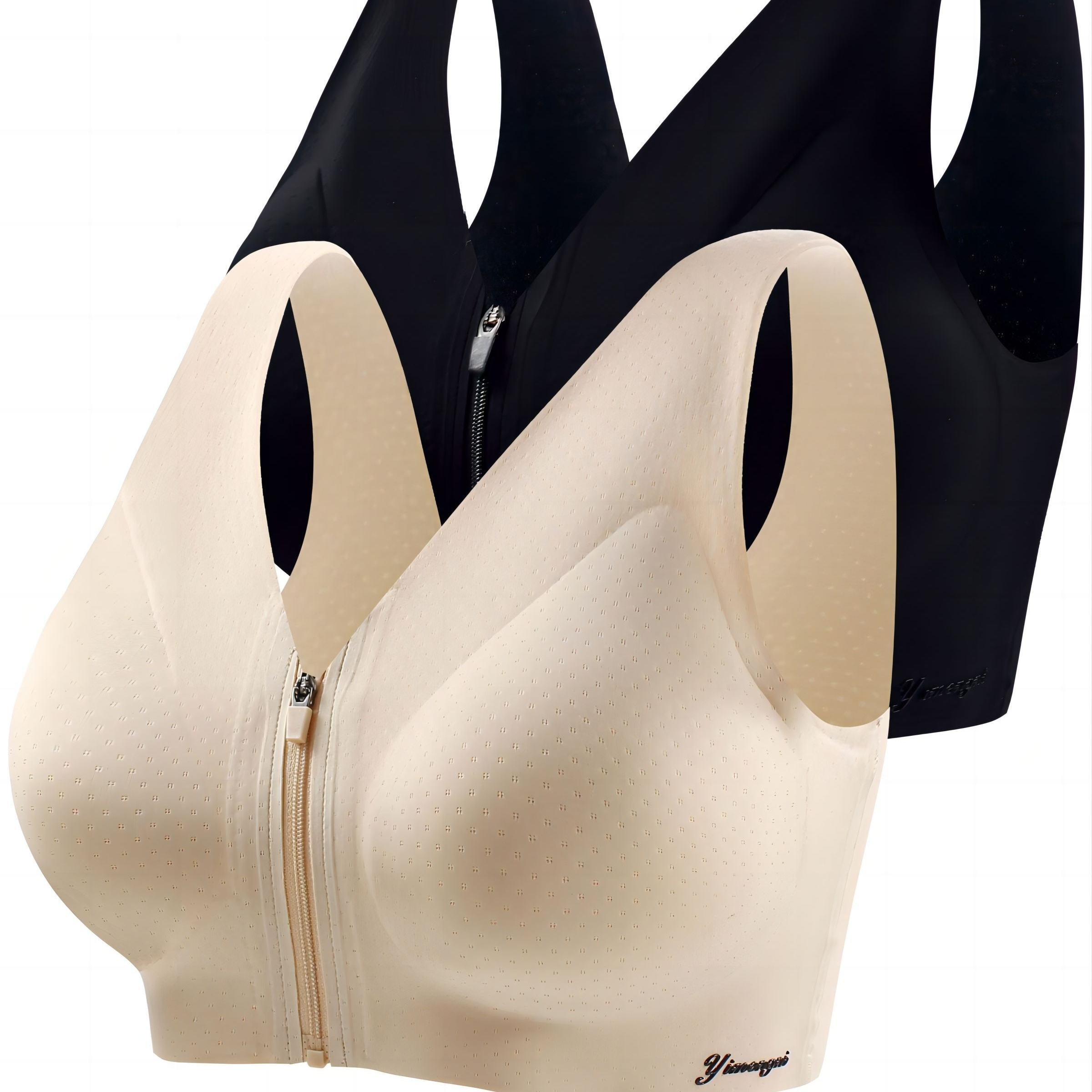 

2pcs Soutiens-gorge de Sport Couture Respirants à Fermeture Éclair & Rose - Armature, Confortable avec Coussinets Amovibles, Nylon/Spandex, Support Moyen pour un Style de Vie Actif