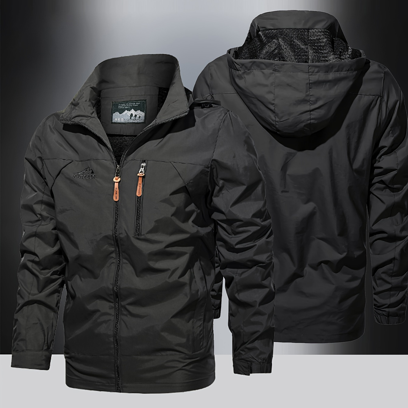 

Outdoor Mountaineering Windproof Jacket, Men's Solid Zip Up Hooded Jacket With Zipper Pockets, Spring Autumn