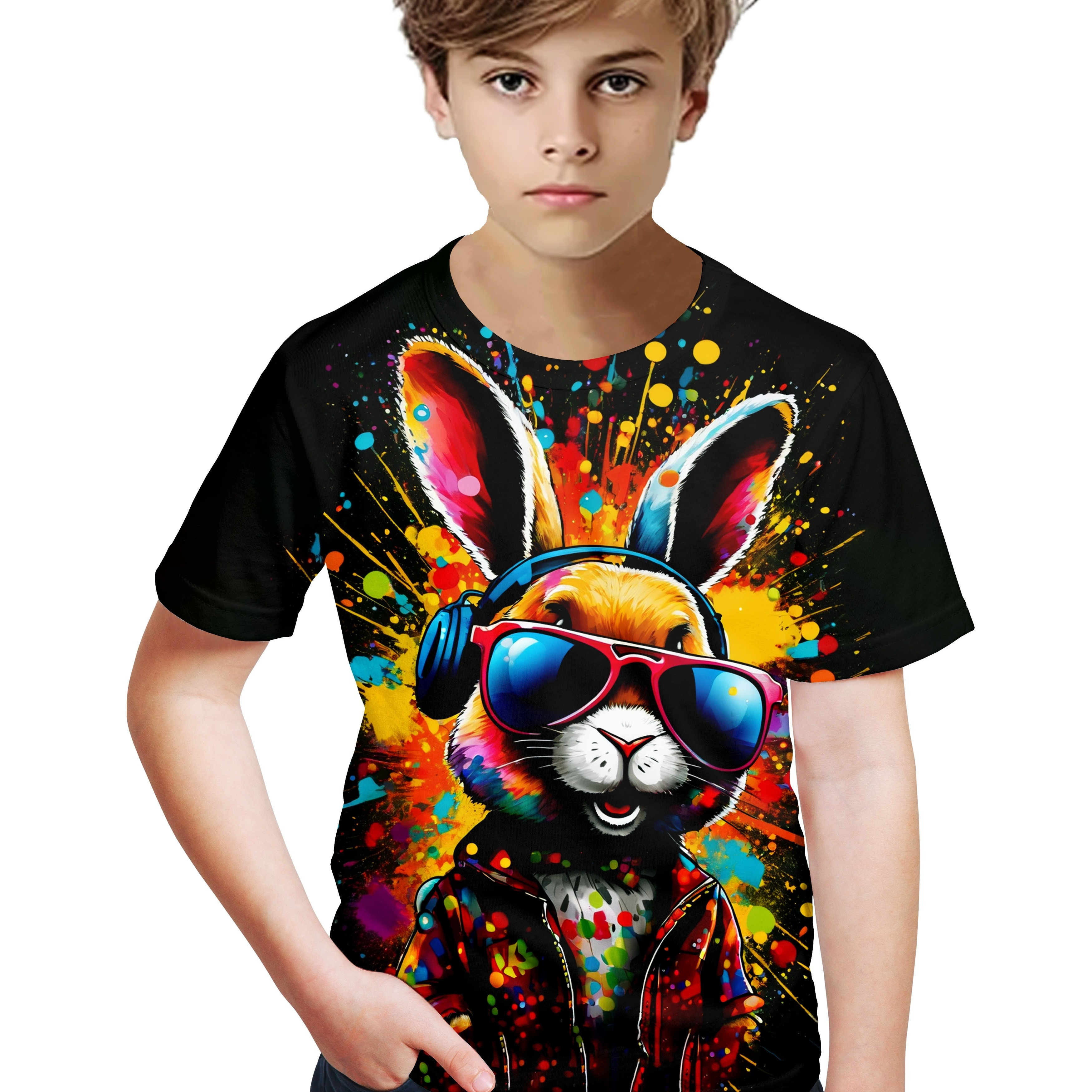 

Trendy Easter Bunny 3d Print Crew Neck T-shirt, Short Sleeve Casual Comfy Summer Tee Tops For Boys