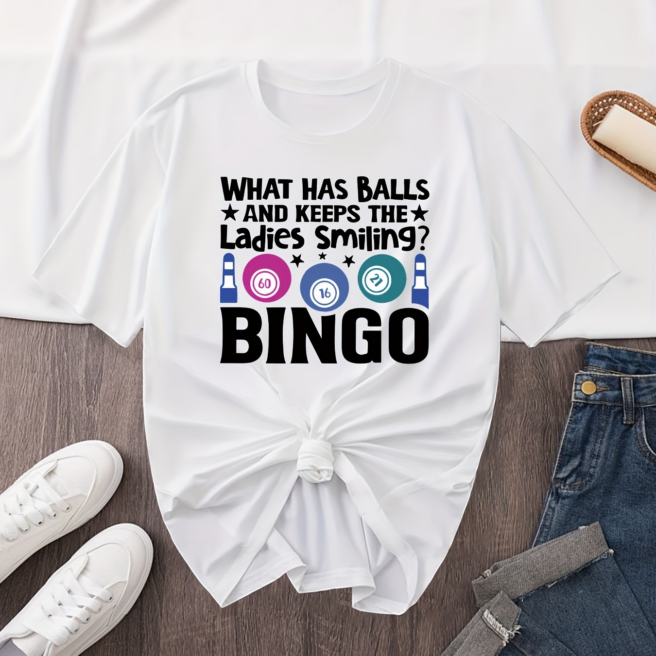 

Plus Size Number & Letter Print T-shirt, Casual Short Sleeve Top For Spring & Summer, Women's Plus Size Clothing