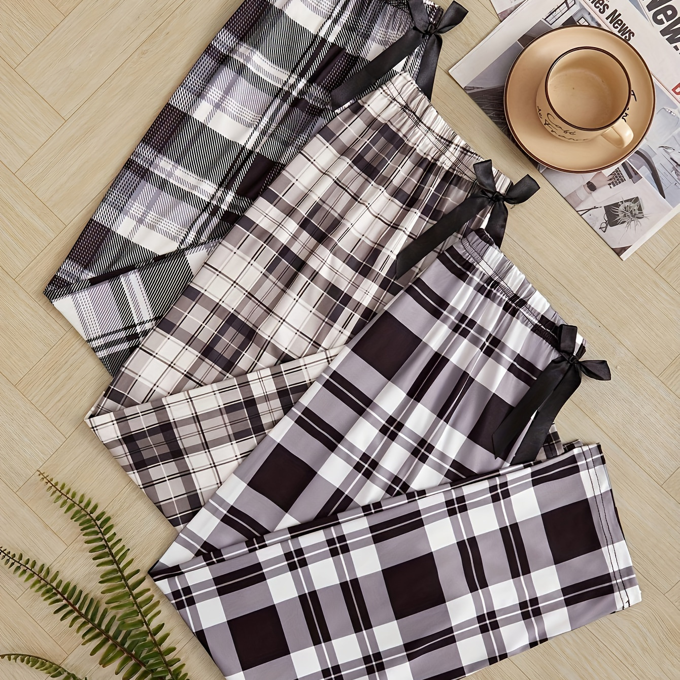 

Women's 3-pack Print Lounge Pants, Bow Decor Waist Loose Fit Pants