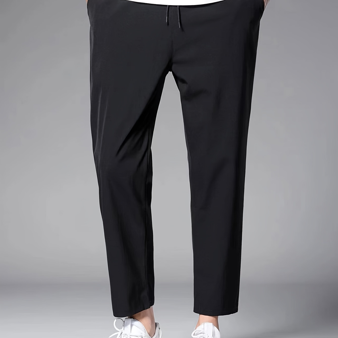 

Men's Solid Cropped Pants With Pockets, Casual Trousers For Outdoor Activities Gift