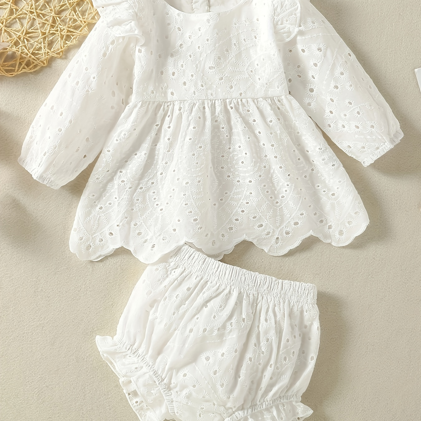 

Baby Toddler Cotton Lace Cute Long Sleeve Skirt + Shorts Two-pieces Set Wot Hollow Out Design