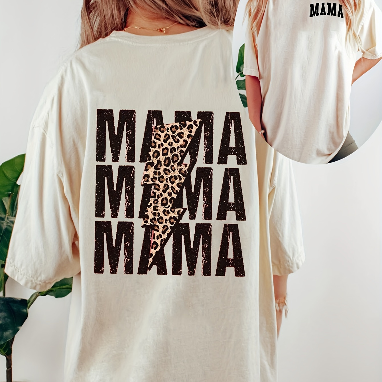 

Mama Print Crew Neck T-shirt, Casual Short Sleeve Top For Spring & Summer, Women's Clothing