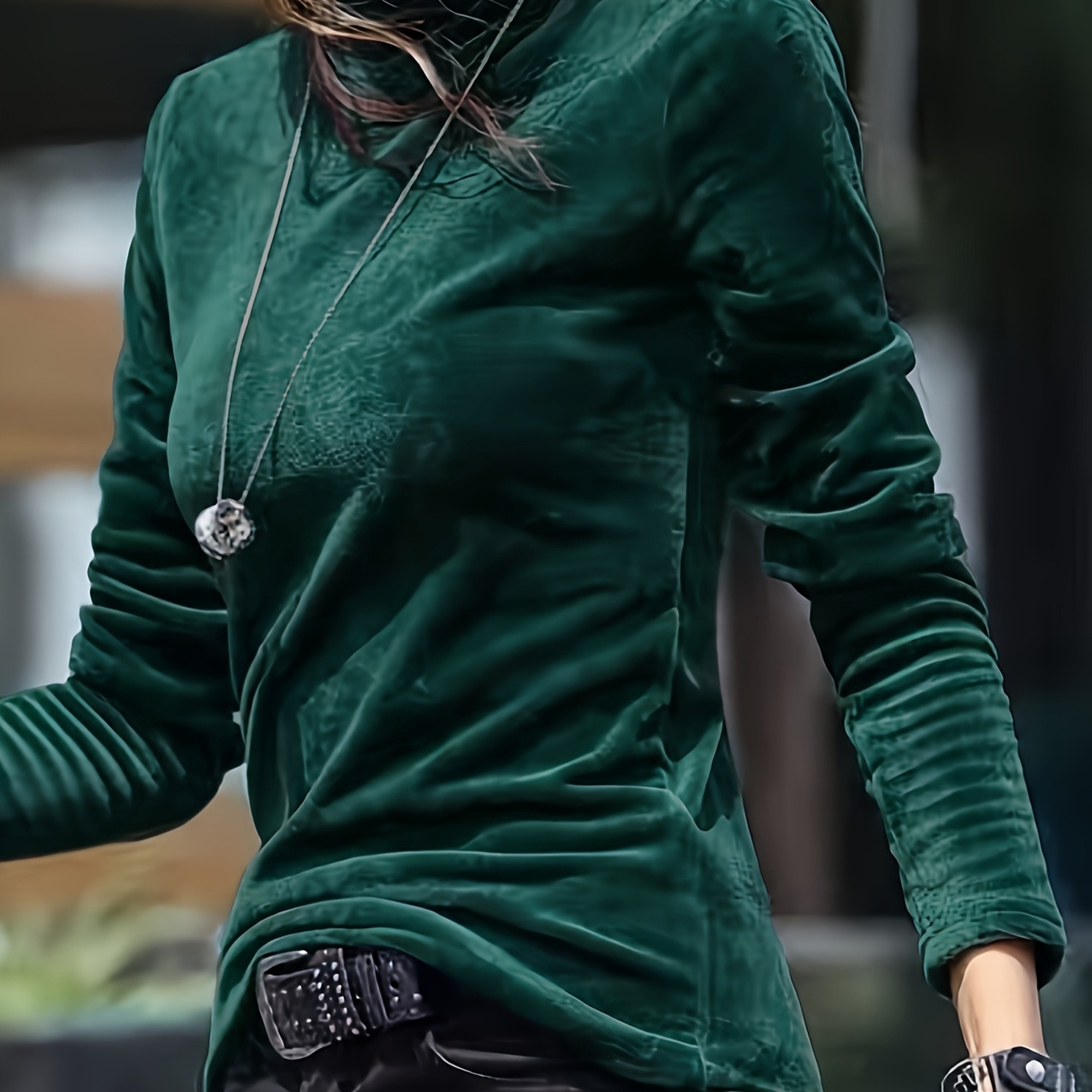 

Tee-shirt Chic en Velours à Col Roulé - , Extensible, Manches Longues, Lavable en Machine, Couleur Unie, Coupe Confortable pour Femme