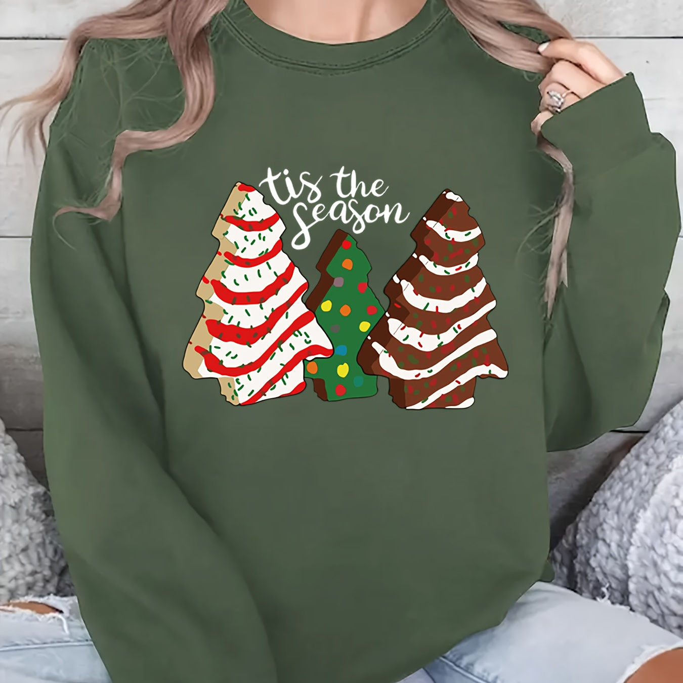 

Christmas Print Pullover Sweatshirt, Casual Long Sleeve Crew Neck Sweatshirt For Fall & Winter, Women's Clothing