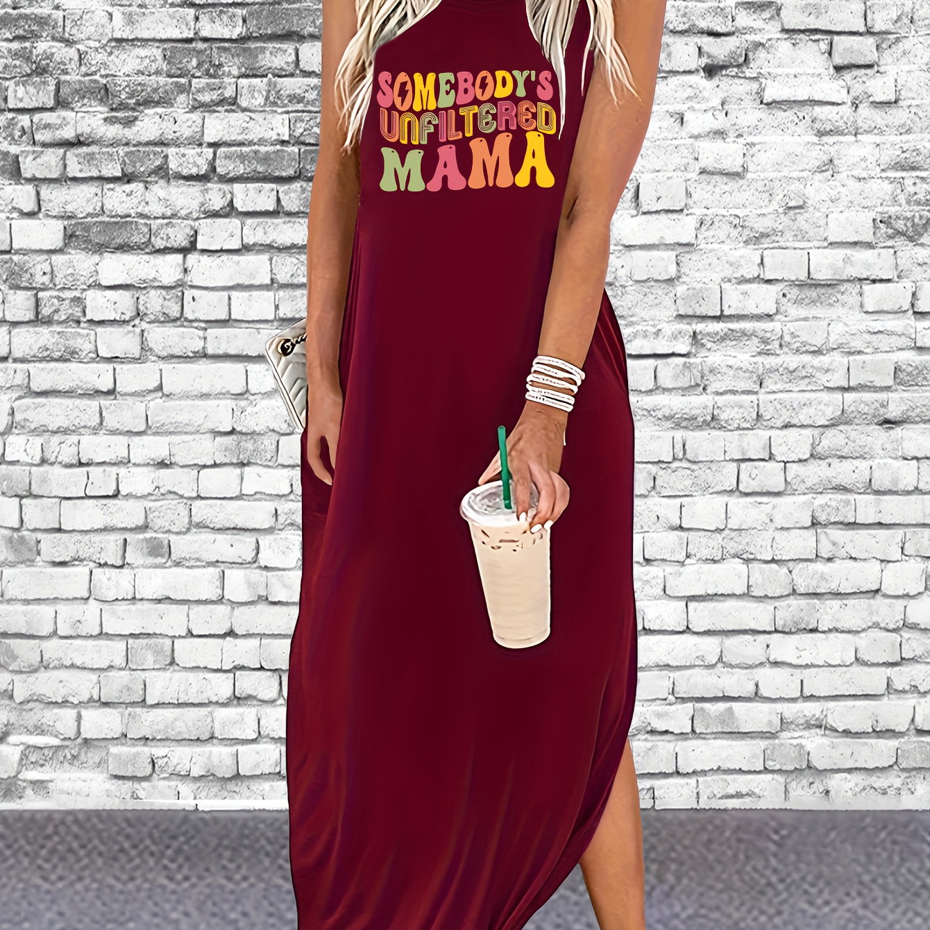 

Colorful Letter Print Sleeveless Tee Dress, Casual Tank Dress For Spring & Summer, Women's Clothing