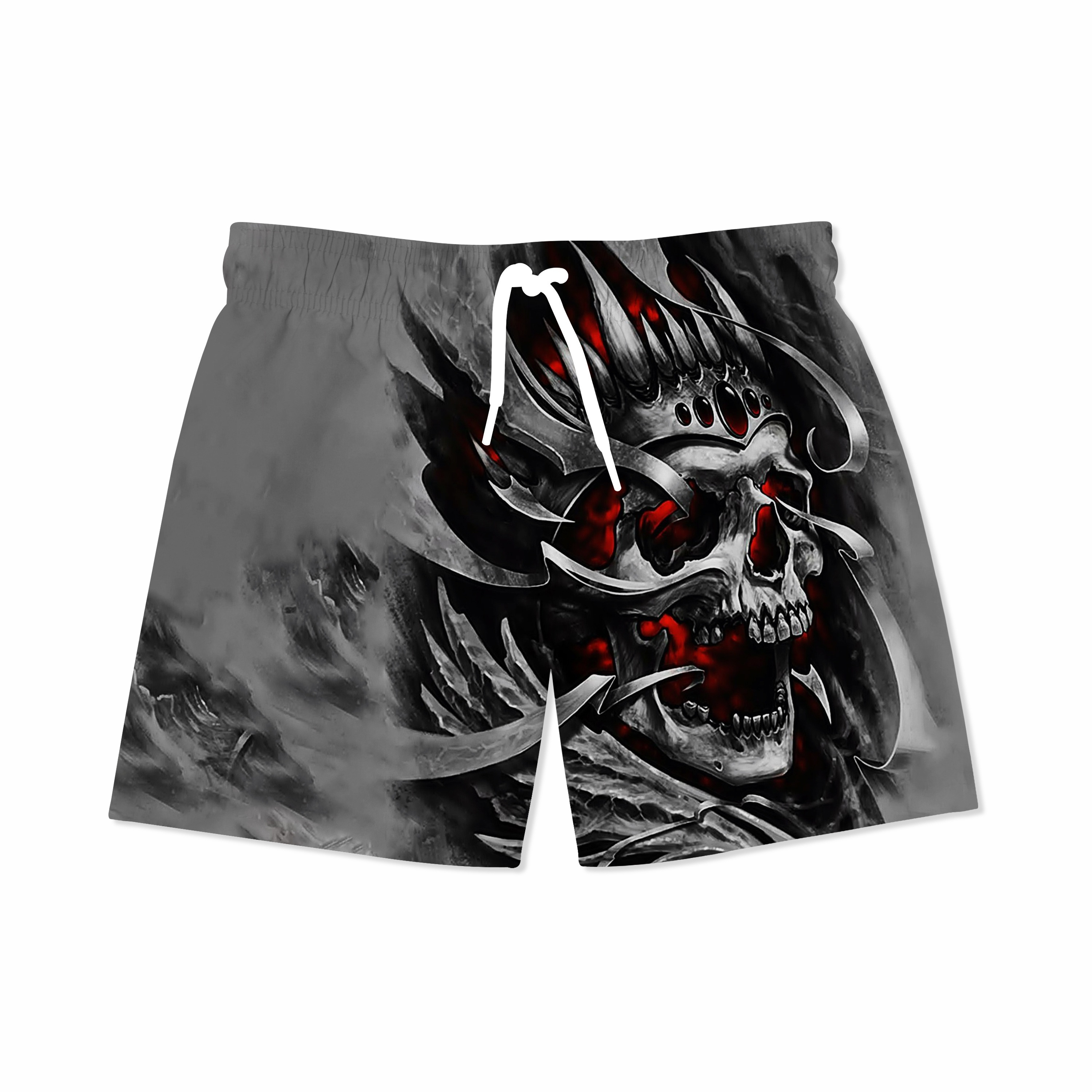 

1pc, Men's 3d Digital Metallic Style Skull Pattern Shorts With Drawstring And Pockets, Novel And Stylish Shorts For Summer Street Wear