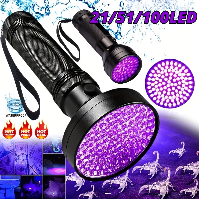 

21/51/100 Led Uv395nm Super Flashlight - Super Bright Ultraviolet Torch For Hunting, Pet Urine Stain Fluorescence Detector & More!