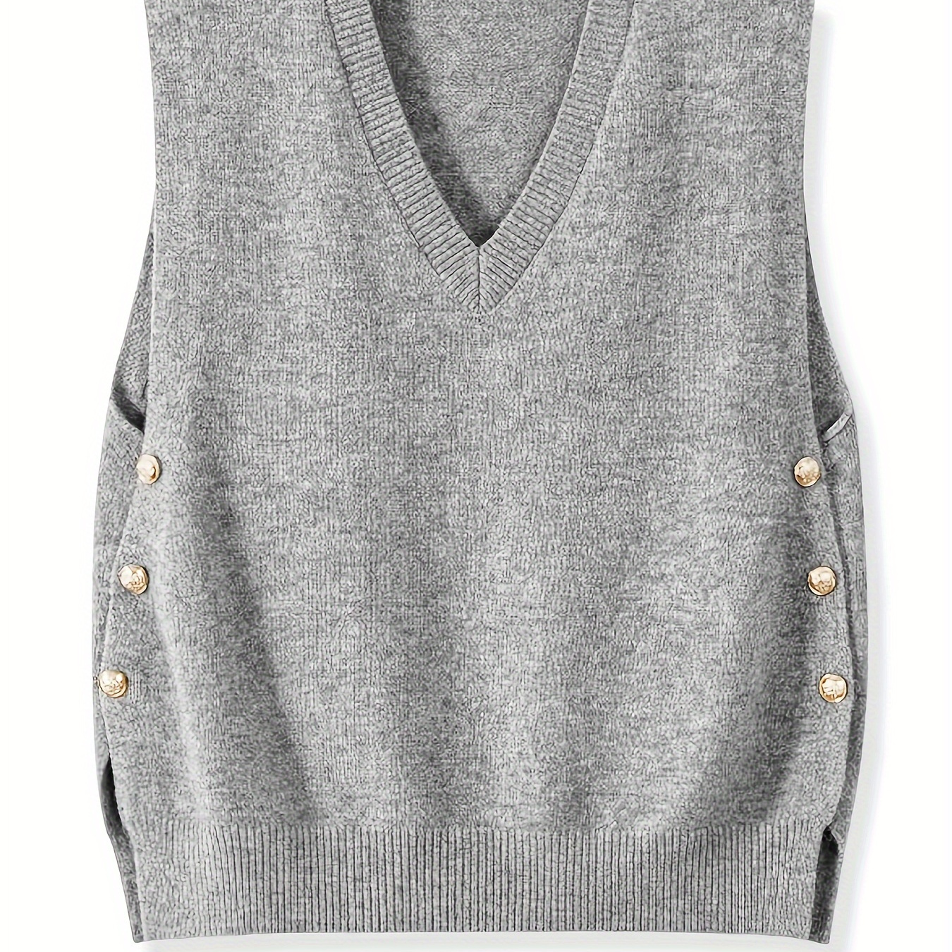 

-neck Knitted Vest With Side Buttons