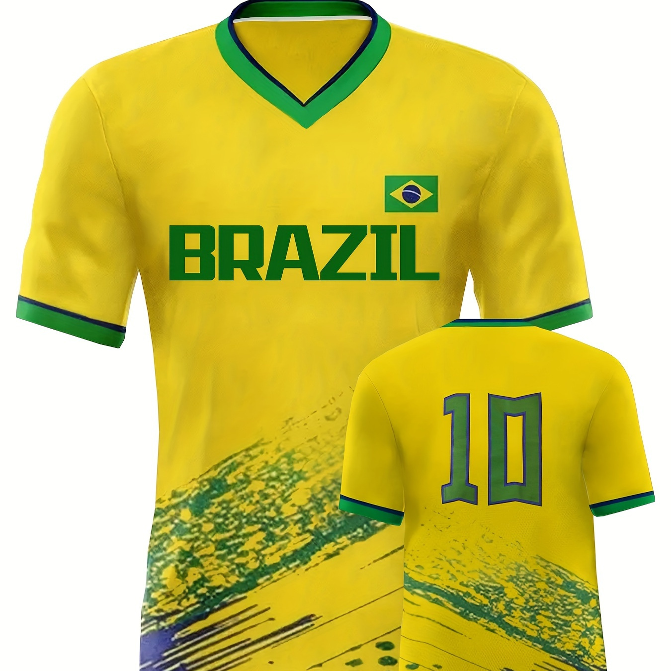

Men's Brazil Embroidery Athletic Soccer Jersey, Comfortable Sports Top, Casual Training & Everyday Wear