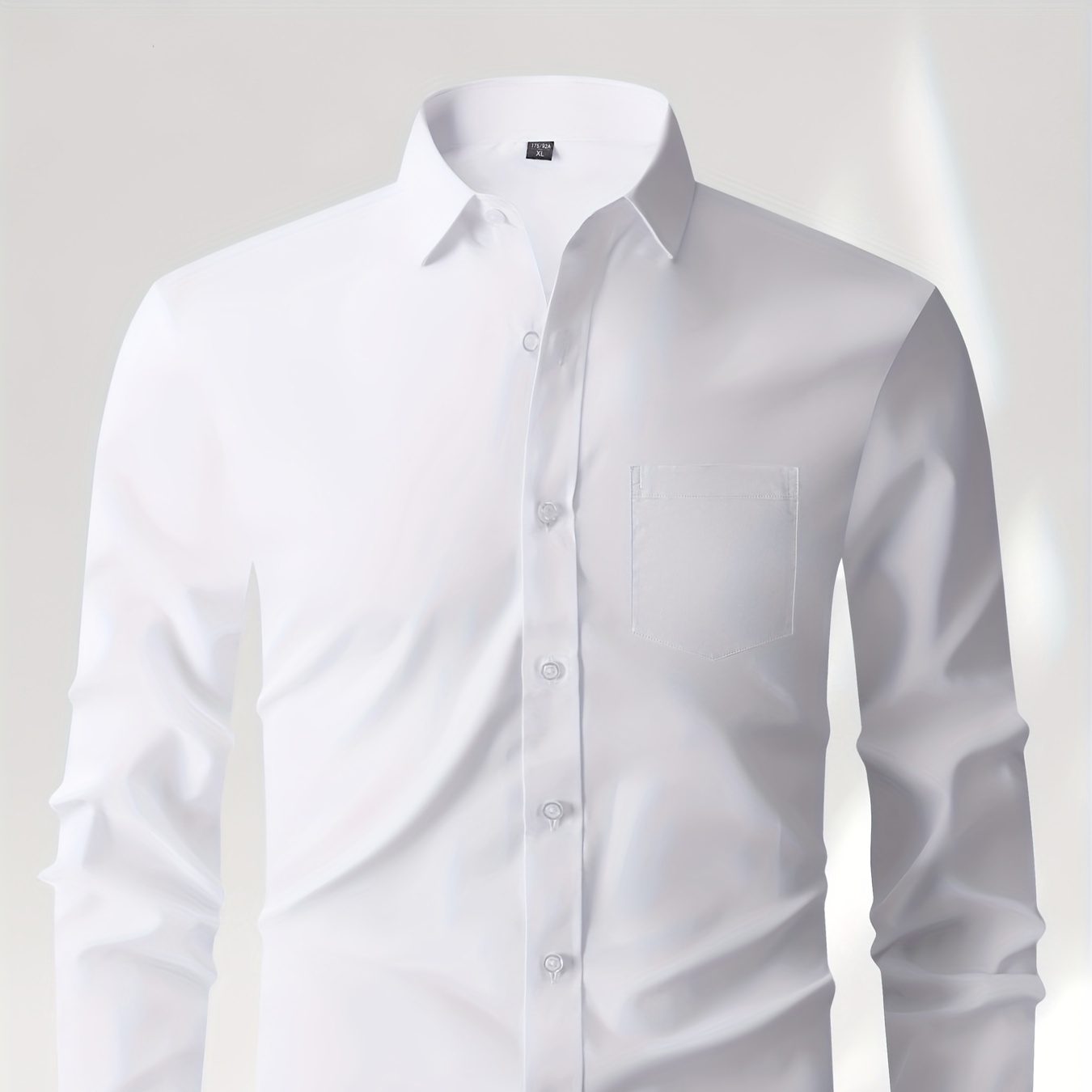 

Men's Solid Color Lapel Collar Design Dress Shirts With Chest Pocket, Long Sleeve Casual Button Up Shirt For Formal Occasions