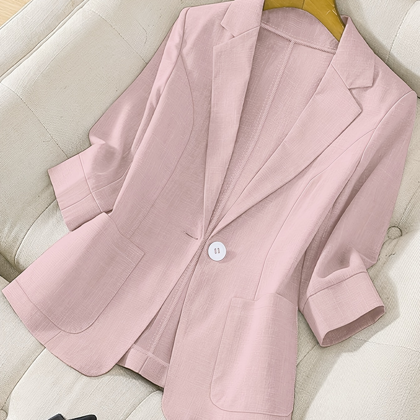 

1pc YY100367 Blazer de Mode pour Femme - , Simple Boutonnage, Polyester Léger, Col , Poches à , Coupe Droite pour l'Élégance Printemps/Été