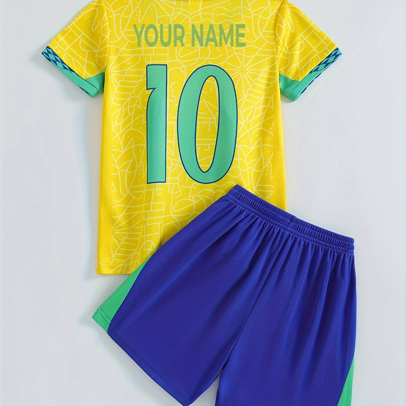 TEMU 2pcs Boy's Personalized Soccer Jersey - Customizable Name '#10' Print Color Blocking Short Sleeve T-shirt + Shorts Co-ord Quick-drying Training Set As Gift