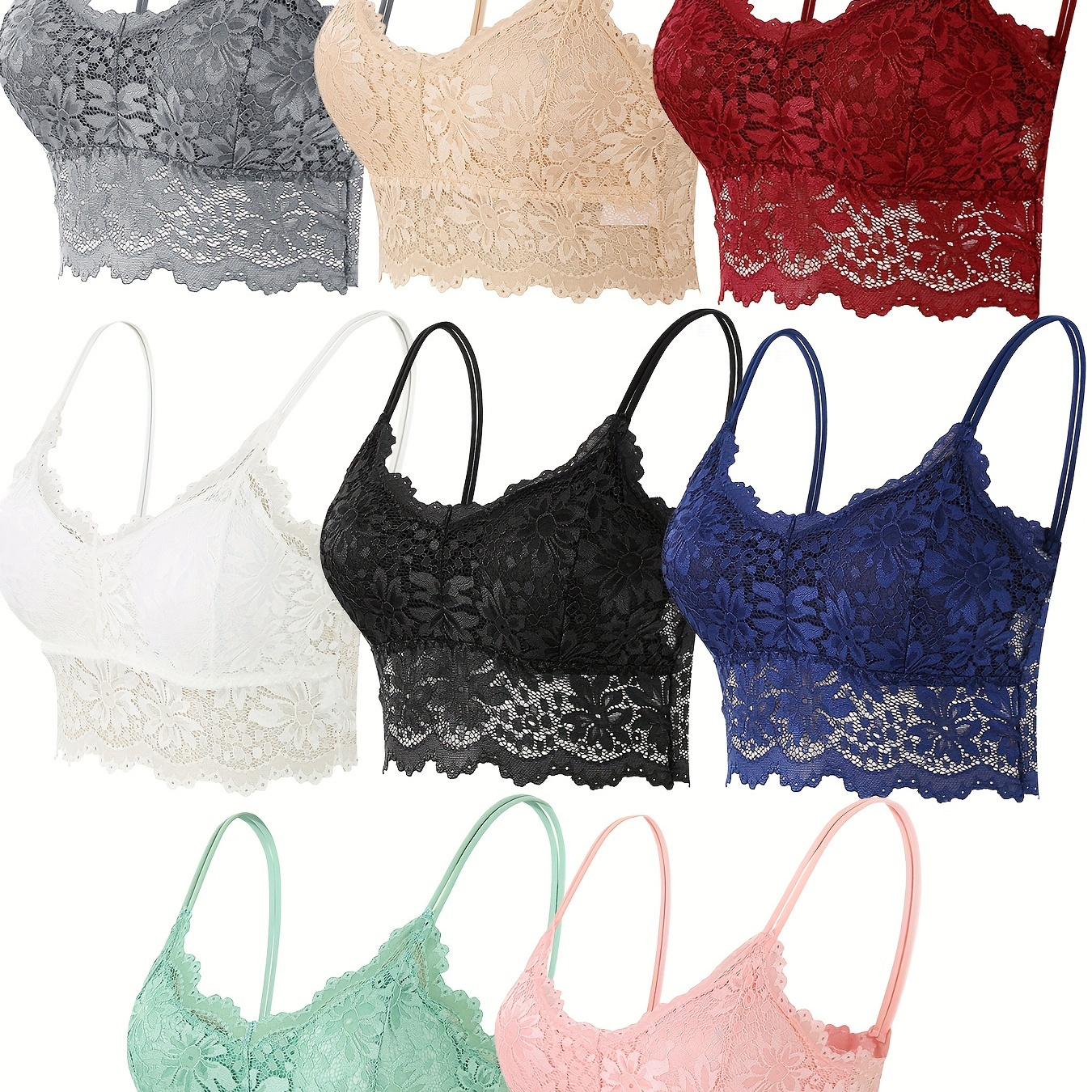 

4pcs Floral Lace Bra, Sexy & Breathable Wireless Bra, Women's Lingerie & Underwear