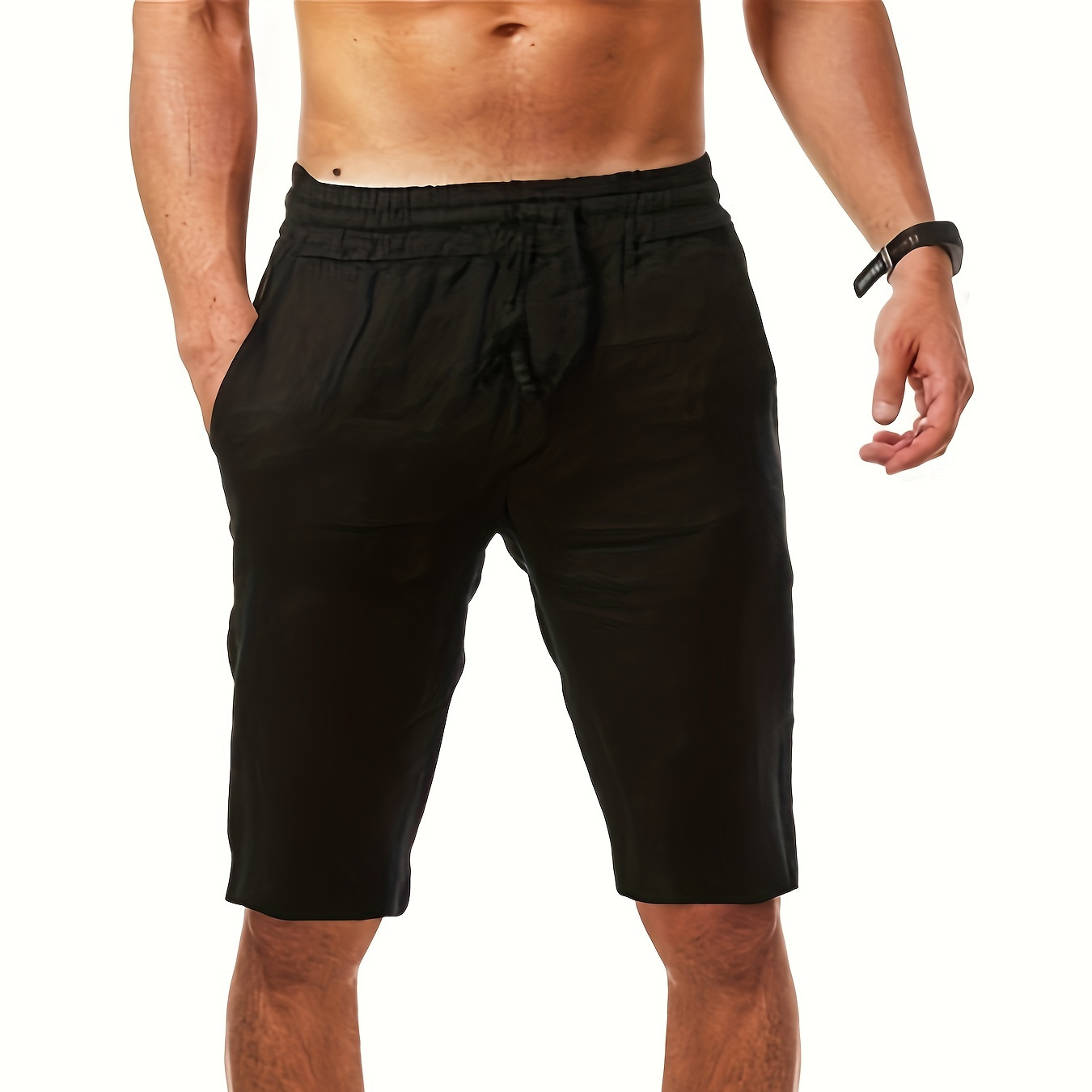 

Solid Color Shorts With Drawstring And Pockets, Casual And Breathable Shorts For Men's Summer Daily Wear And Beach Vacation