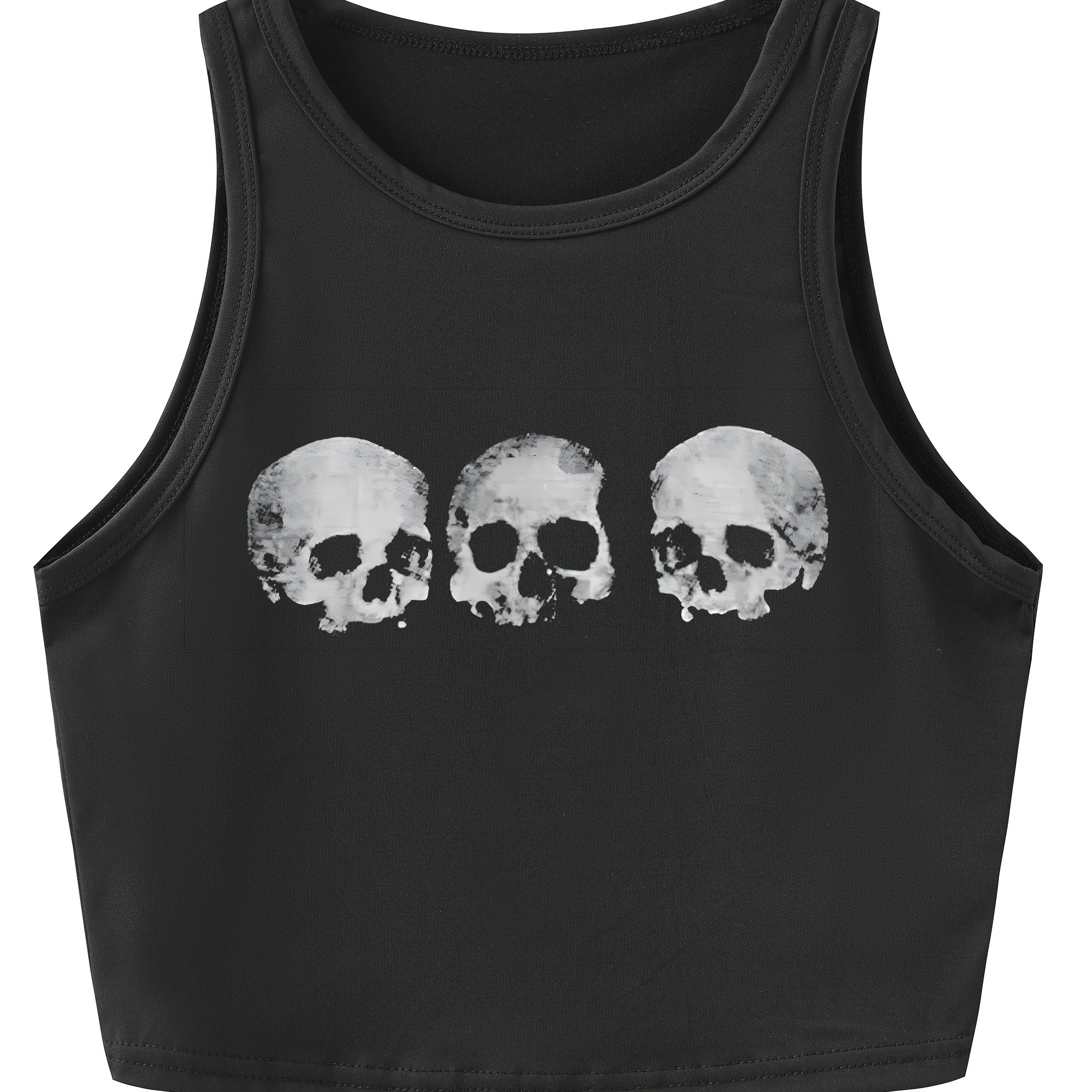 

Skull Print Tank Top, Casual Crew Neck Summer Sleeveless Top, Women's Clothing For Y2k/grunge Style